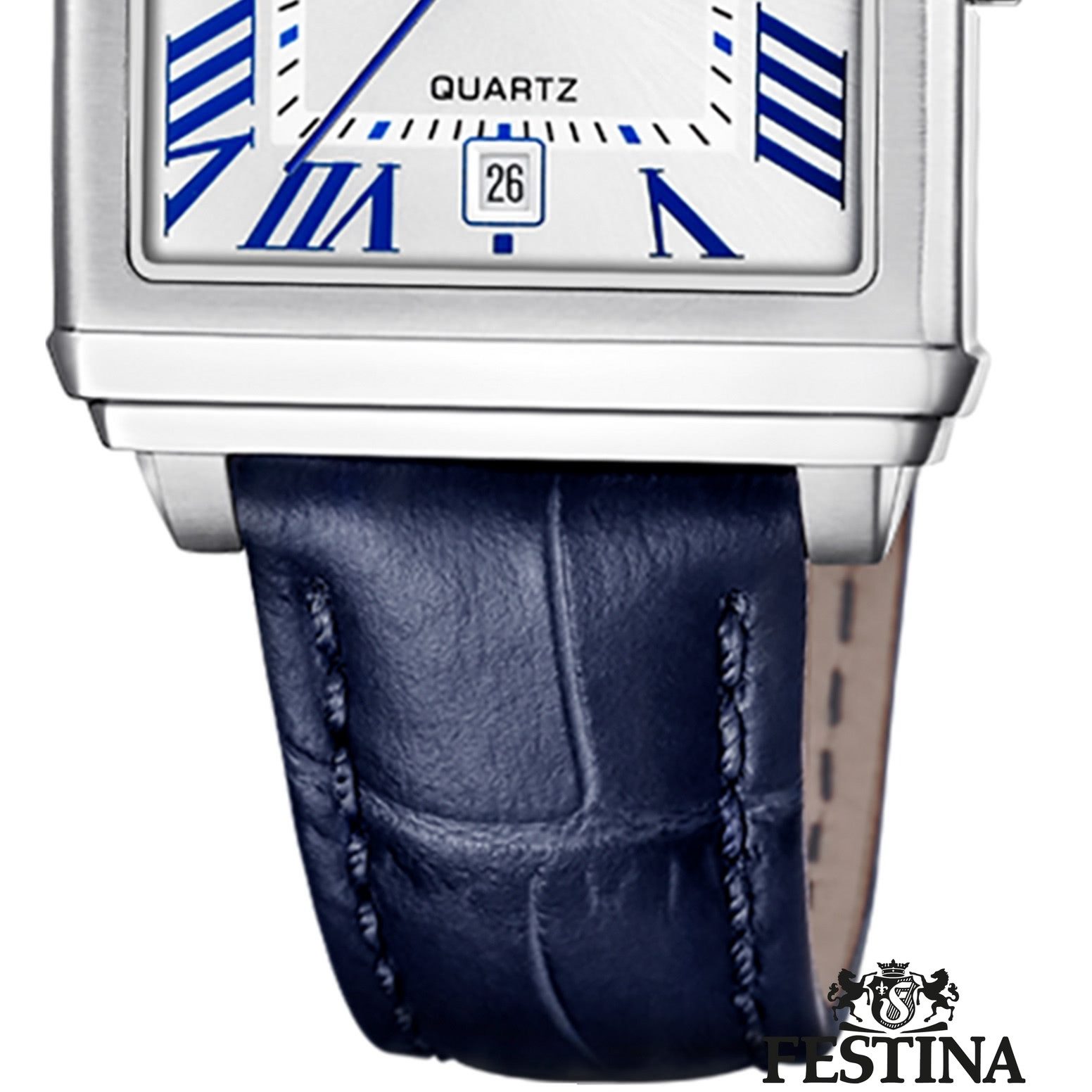 Festina Quarzuhr Festina Damenuhr Leder blau Festina, (Analoguhr), Damen Armbanduhr eckig, rechteckig, Lederarmband blau, Fashion