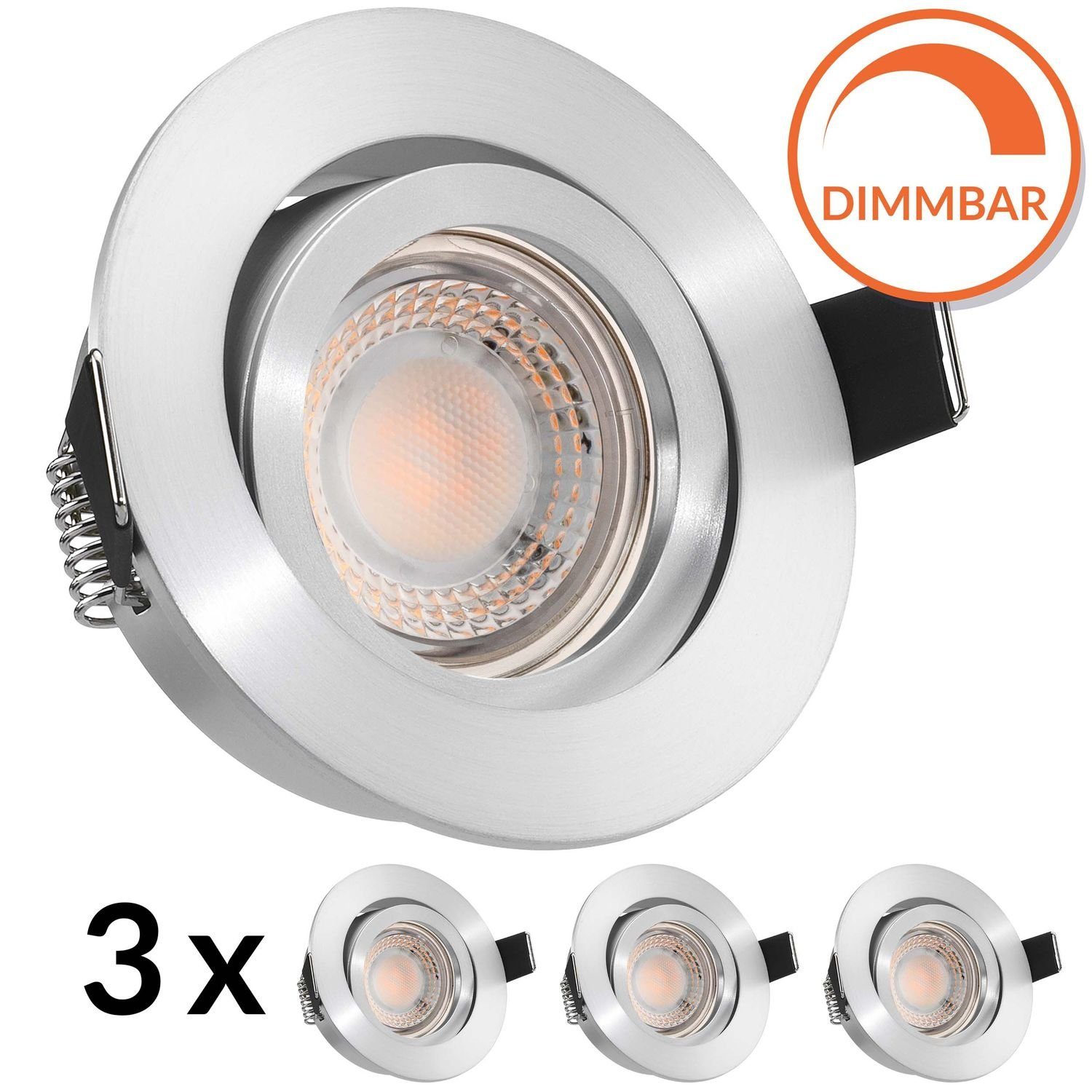 LEDANDO LED Einbaustrahler 3er LED Einbaustrahler Set extra flach in aluminium matt mit 5W LED vo