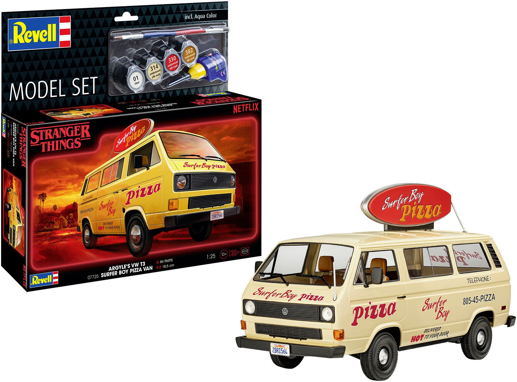 Revell® Modellbausatz StrangerThings, Argyle’s VW Bus T3 Bulli Surfer Boy, Maßstab 1:25, Made in Europe