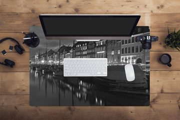 MuchoWow Gaming Mauspad Europa - Kopenhagen - Hafen - Schwarz - Weiß (1-St), Büro für Tastatur und Maus, Mousepad Gaming, 90x60 cm, XXL, Großes