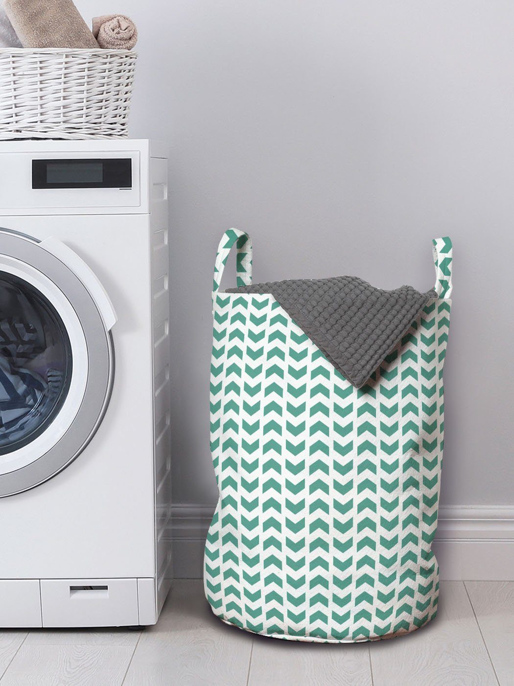 Abstrakt Waschsalons, mit Winkel Wäschesäckchen für Kordelzugverschluss Wäschekorb Zigzag Griffen Tribal Abakuhaus