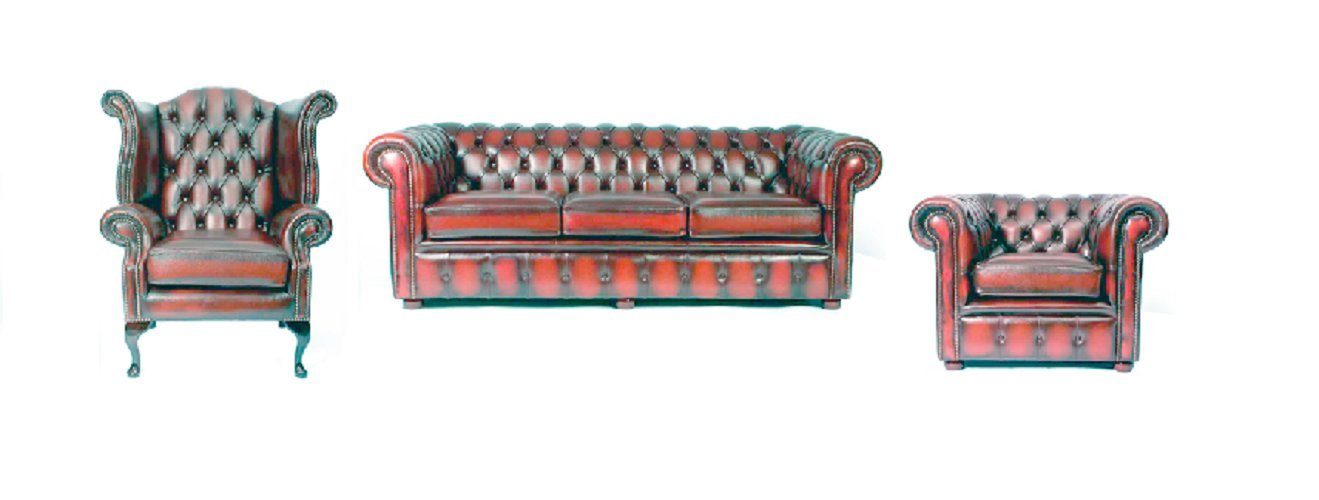 JVmoebel Sofa Luxus Grüne Chesterfield Sofagarnitur 3+1 Sitzer + Ohrensessel Neu, Made in Europe Rot