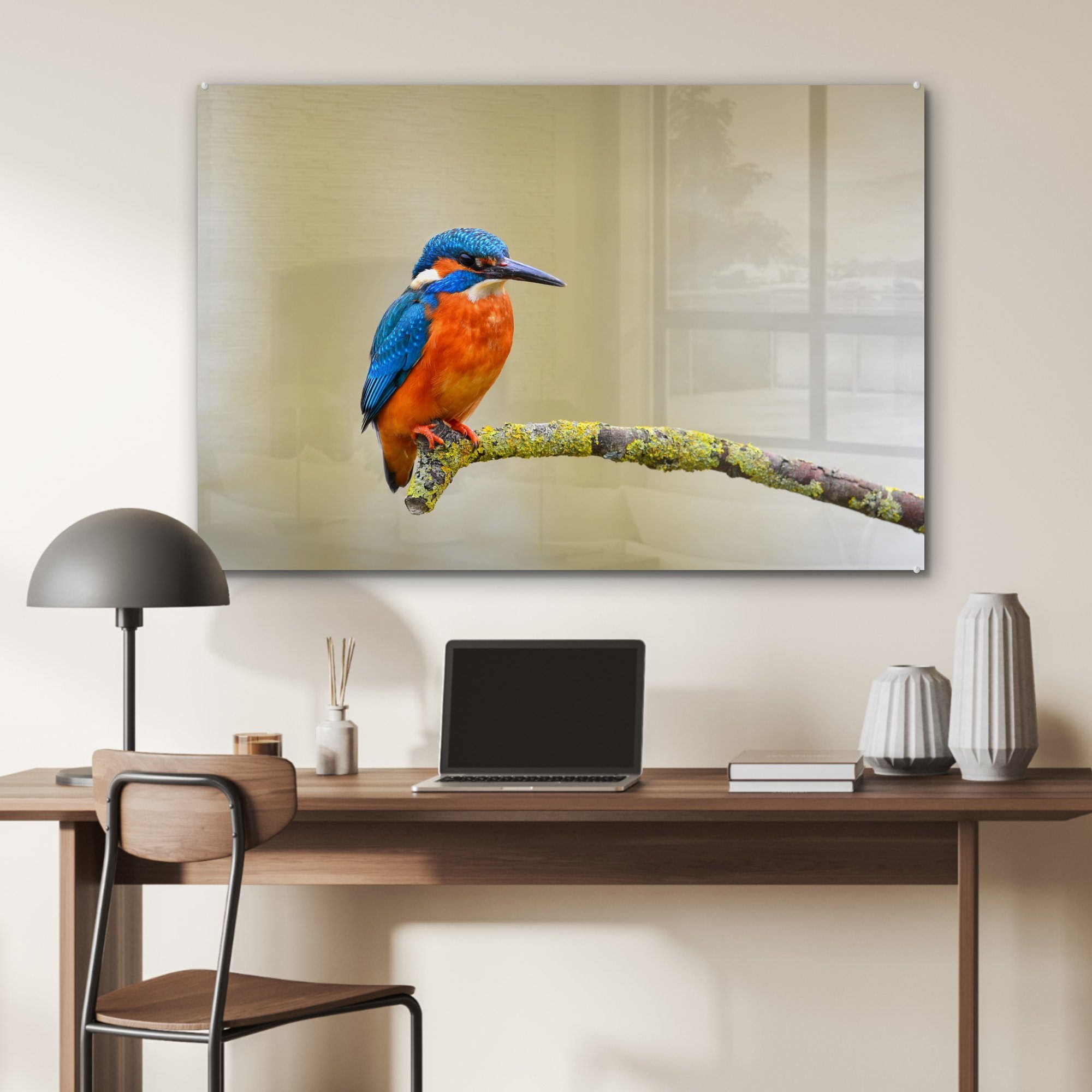 & Schlafzimmer Eisvogel MuchoWow Vogel St), Wohnzimmer (1 Acrylglasbild - Acrylglasbilder - Zweig,