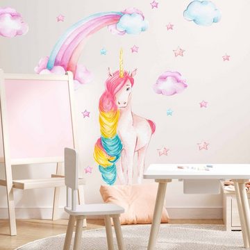 WANDKIND Wandtattoo Einhorn mit Regenbogen V380 (Einhorn), Wieder ablösbar