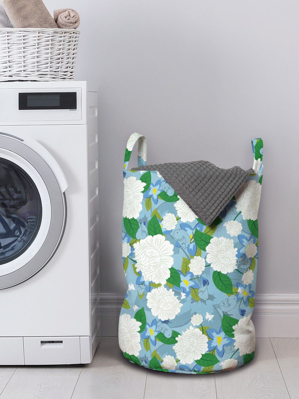Abakuhaus Wäschesäckchen Erfrischende Kordelzugverschluss Wäschekorb Vögel für Griffen und Blumen Blumen mit Waschsalons