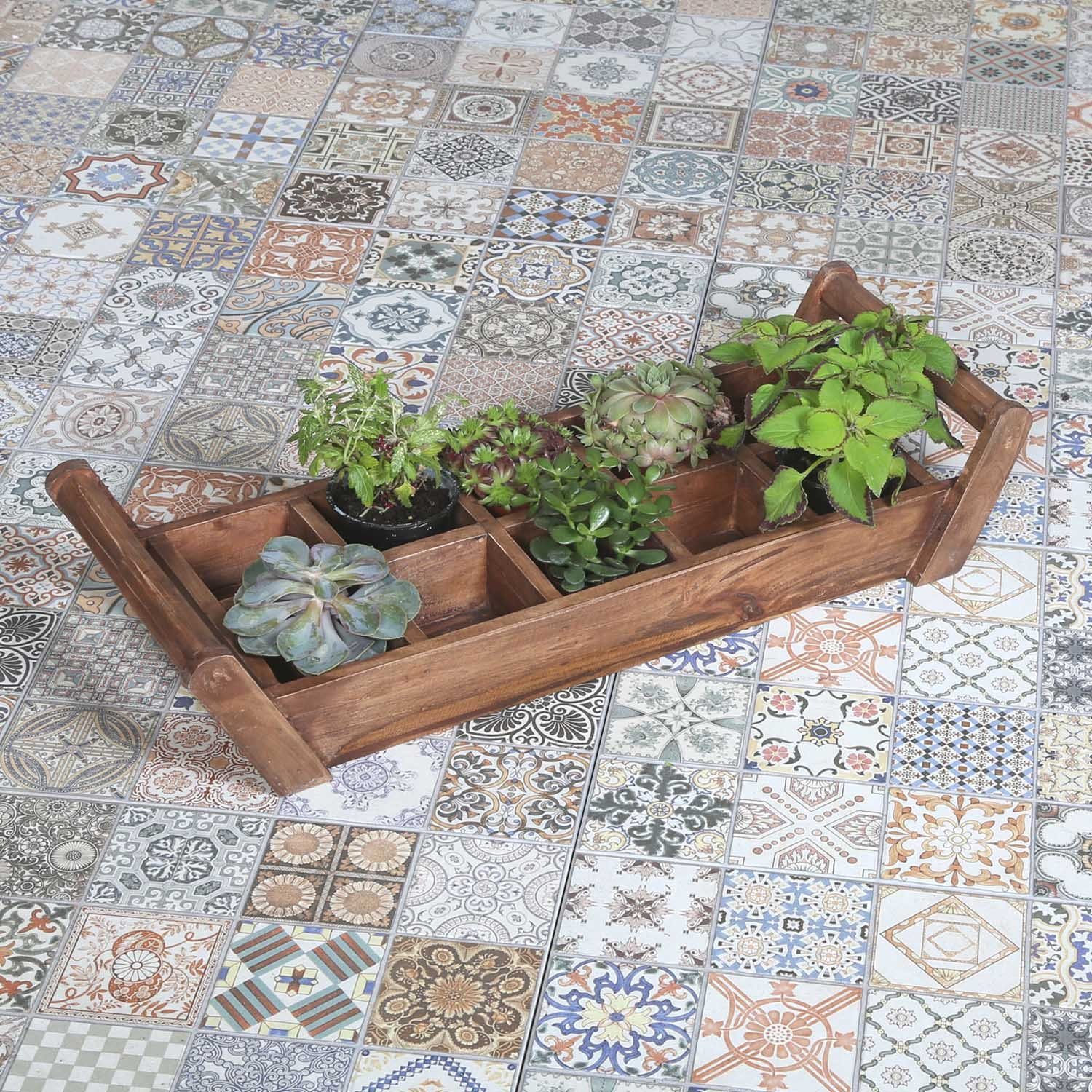 Pflanzenbox Holz Tablett Garten, Pisa Blumenkasten Kräuterkasten Moro recyceltem Holz Blumen gefertigt für Casa Teak Pflanzen aus