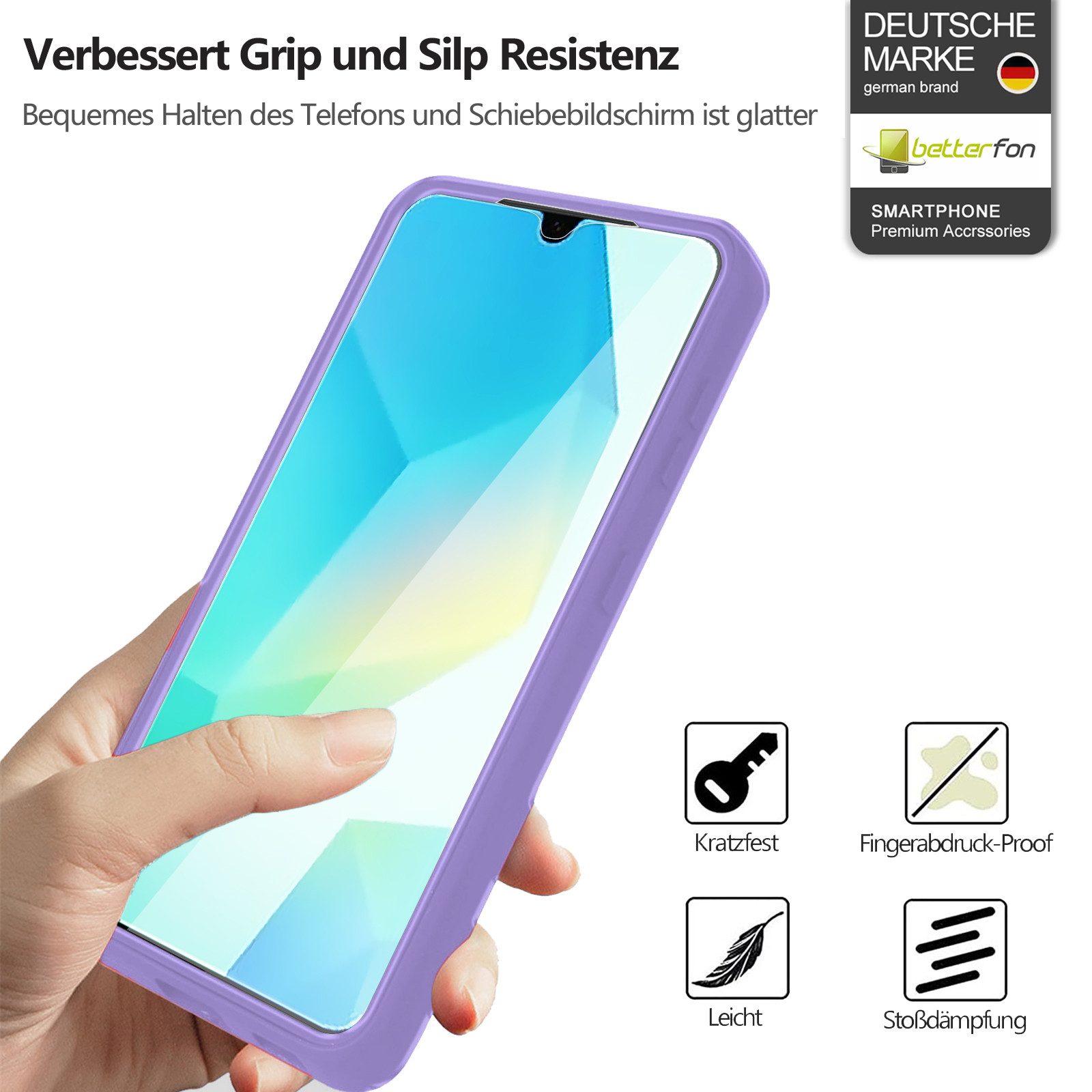 betterfon Handyhülle für Samsung A16 2-teiliges 360° TPU Schutzcase, 2-teiliges 360 Grad Case mit Rundumschutz und Displayschutz