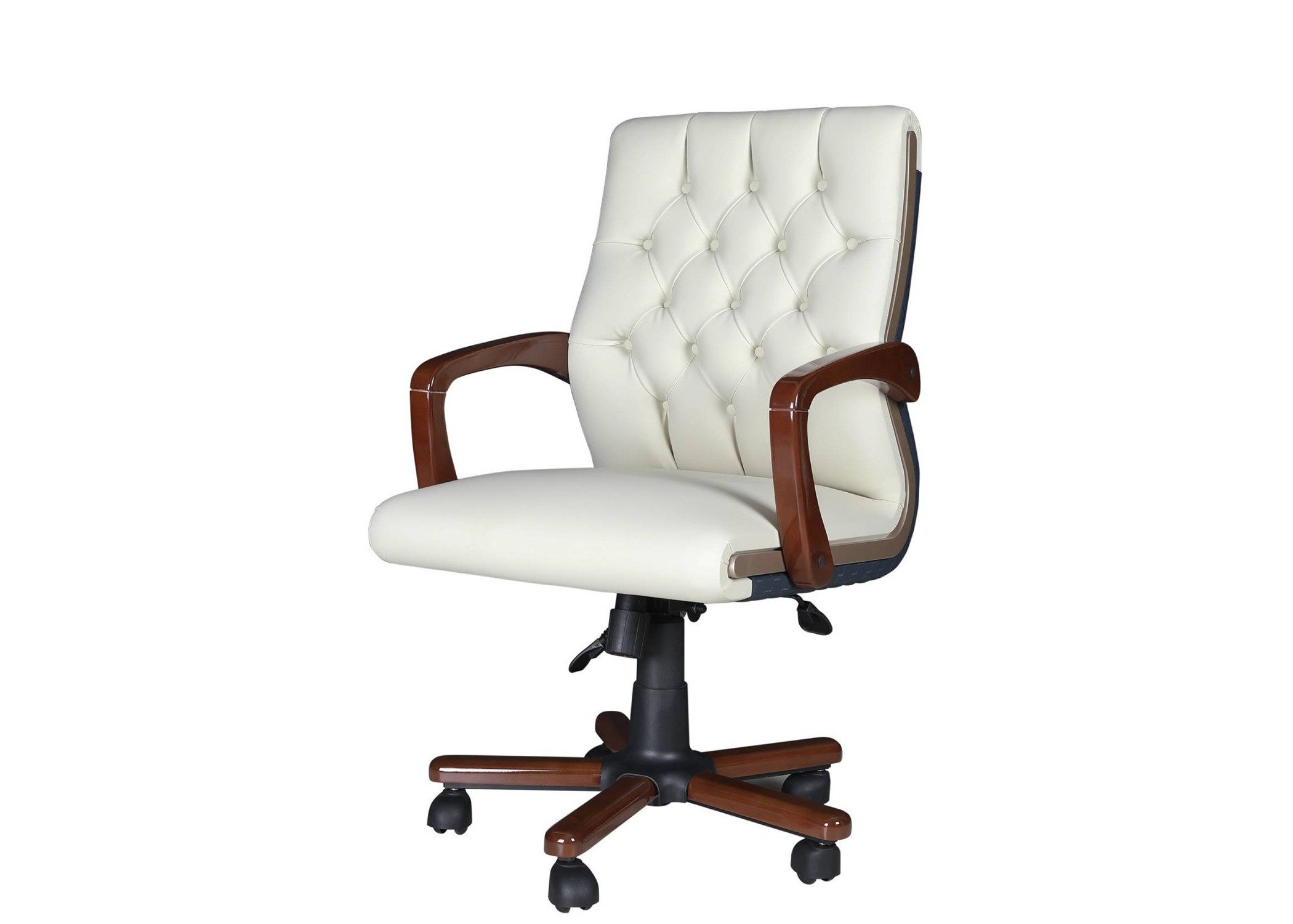 Xlmoebel Bürostuhl Moderner Holz-Textil-Stuhl in elegantem Weiß mit Rollen, Made in Europa