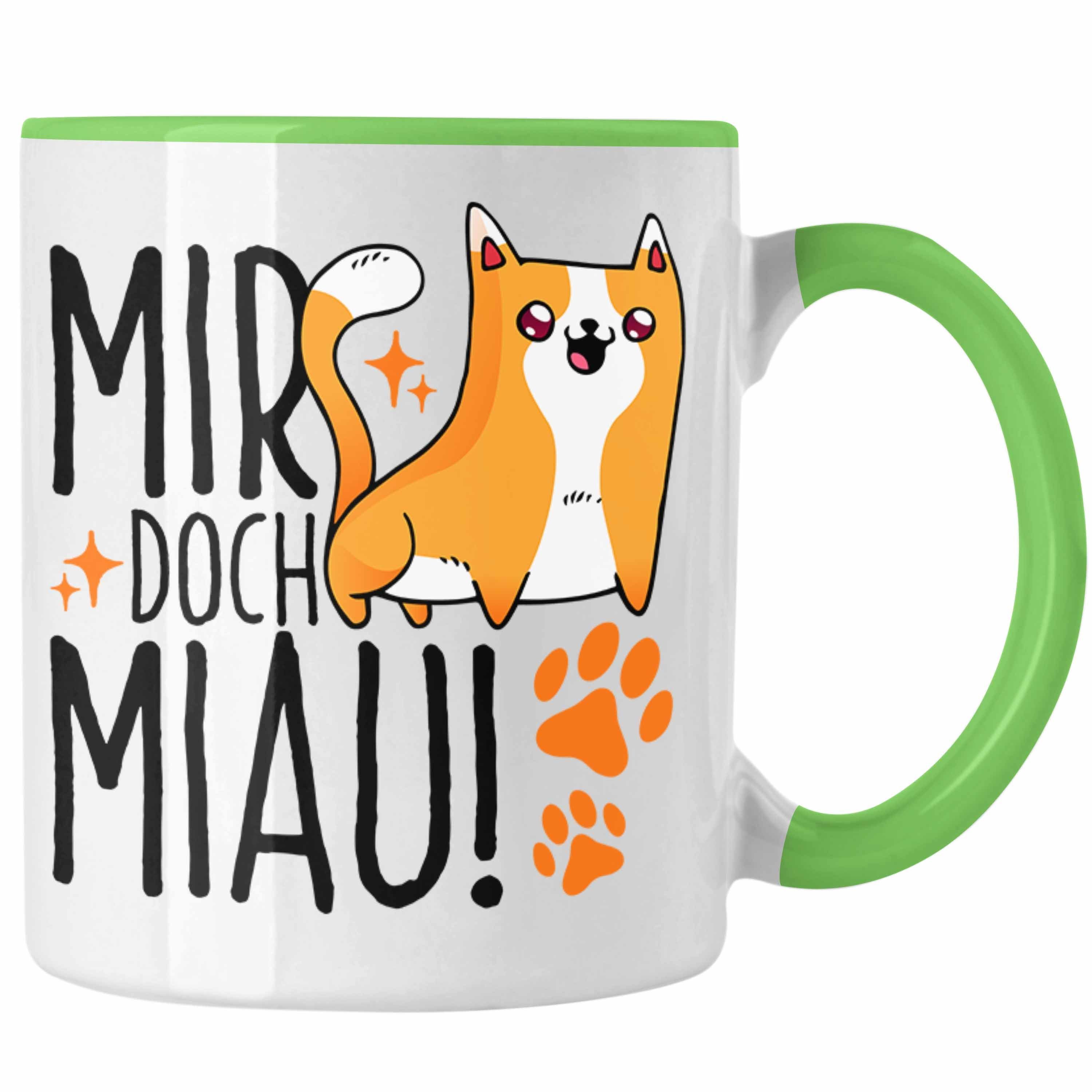 Trendation Tasse Katzen Tasse Lustige Geschenkidee "Mir Doch Miau" Geschenk für Katzen- Grün