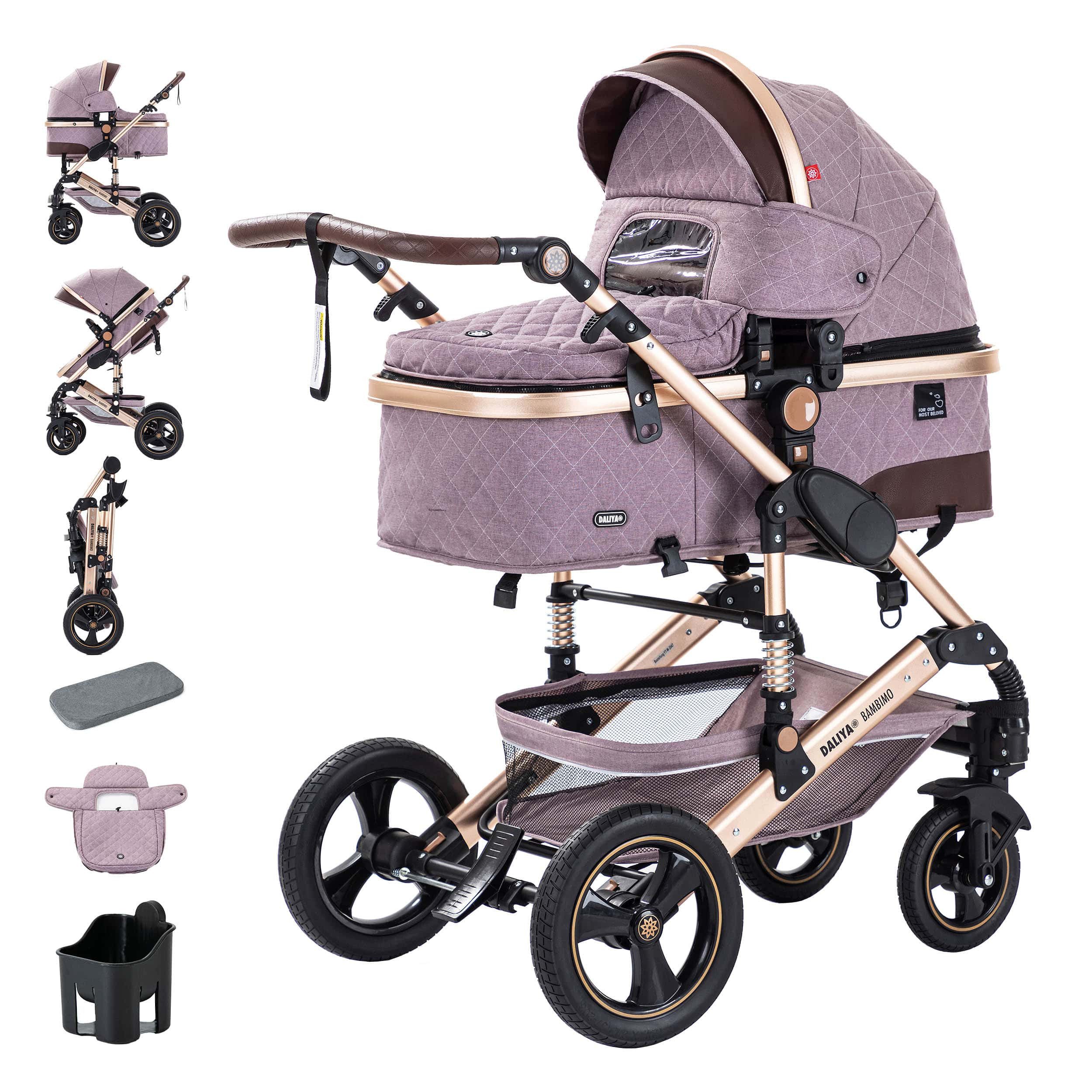 Daliya® Kombi-Kinderwagen BAMBIMO 2in1 Коляски & Buggy, Babywanne und Sportsitz, Alu-Rahmen, (Grundausstattung für Babys, 9-tlg), Großer Einkaufskorb, Federung, weiche Matratze, Belüftungssystem