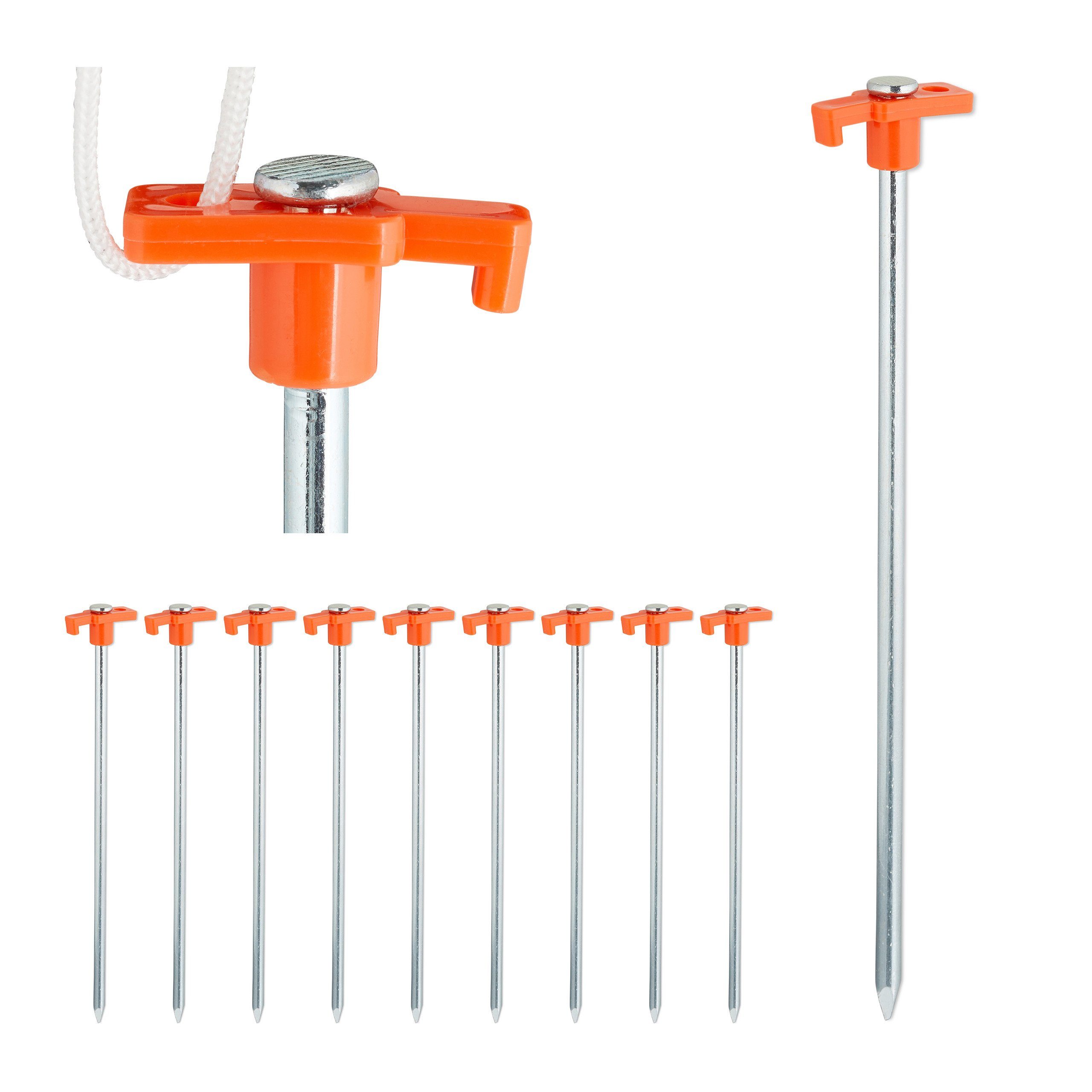 relaxdays Zelthering Felsbodenhering 10er Set, Orange Silber Orange | Zeltheringe