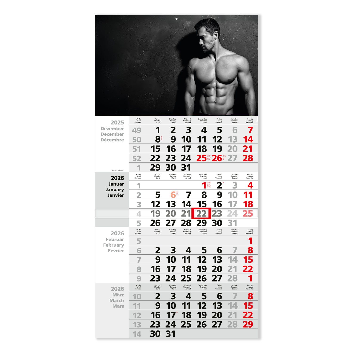 Timr Wandkalender 4-Monatskalender 2026 Wandkalender mit Schieber D / GB / F I tr369