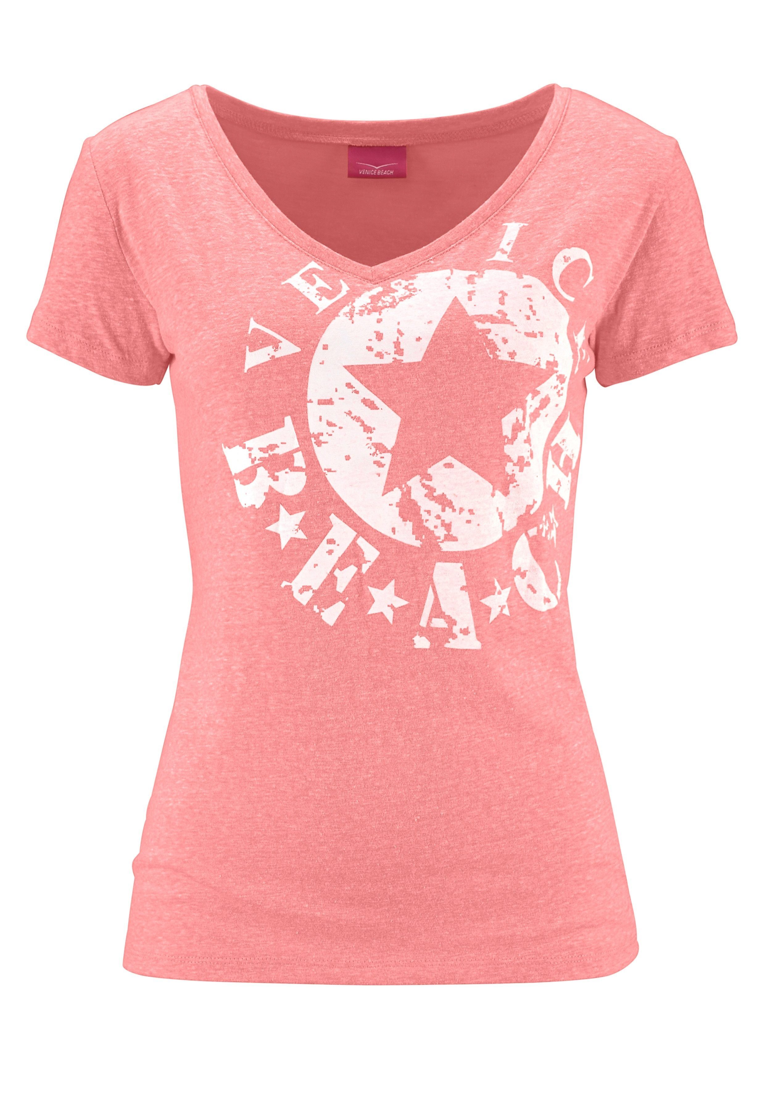 Venice Beach Strandshirt, mit Logo-Druck aus melierter Ware, Vintage-Look, günstig online kaufen