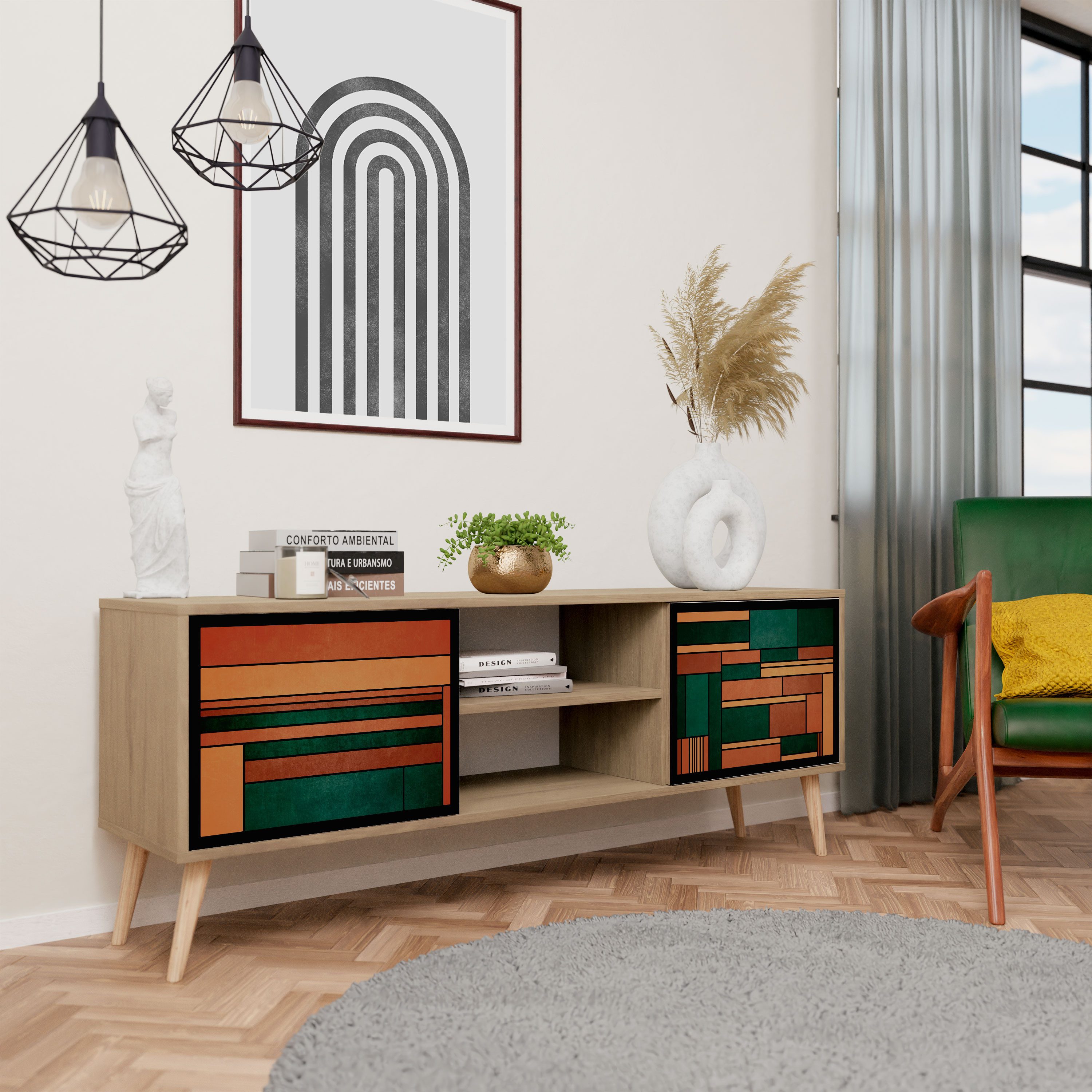 SPACEREBELS TV-Schrank mit Türen Fernsehtisch Sideboard Board mit Stauraum Tisch mit Beinen Lowboards 161 cm Fernsehschrank