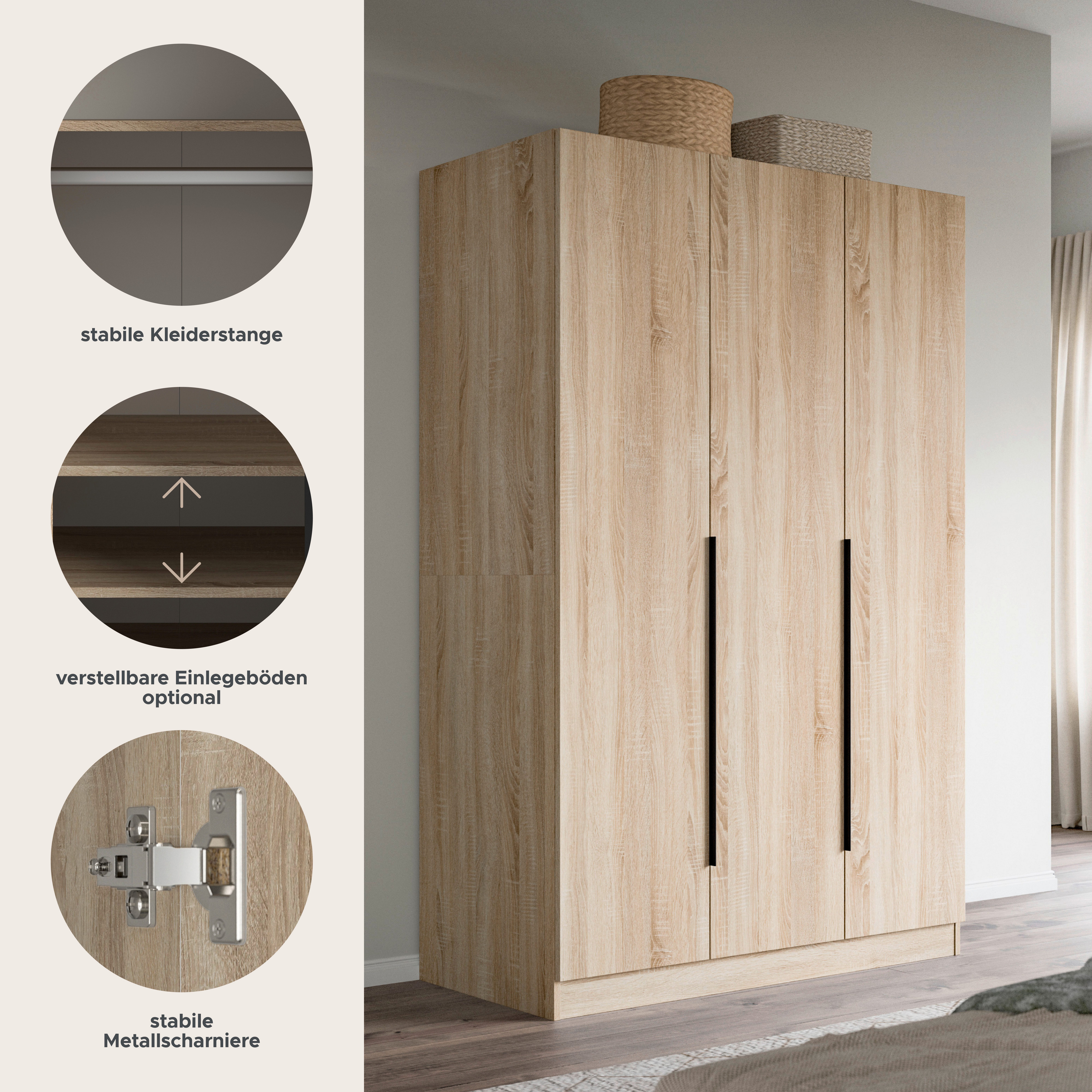 Home affaire Kleiderschrank Skarde Schlafzimmerschrank, Garderobe, Schrank (Otto Bestseller Garderobe Schlafzimmerschrank) Breite: 120 cm, eichefarben Kleiderstange und 4 Einlegeböden