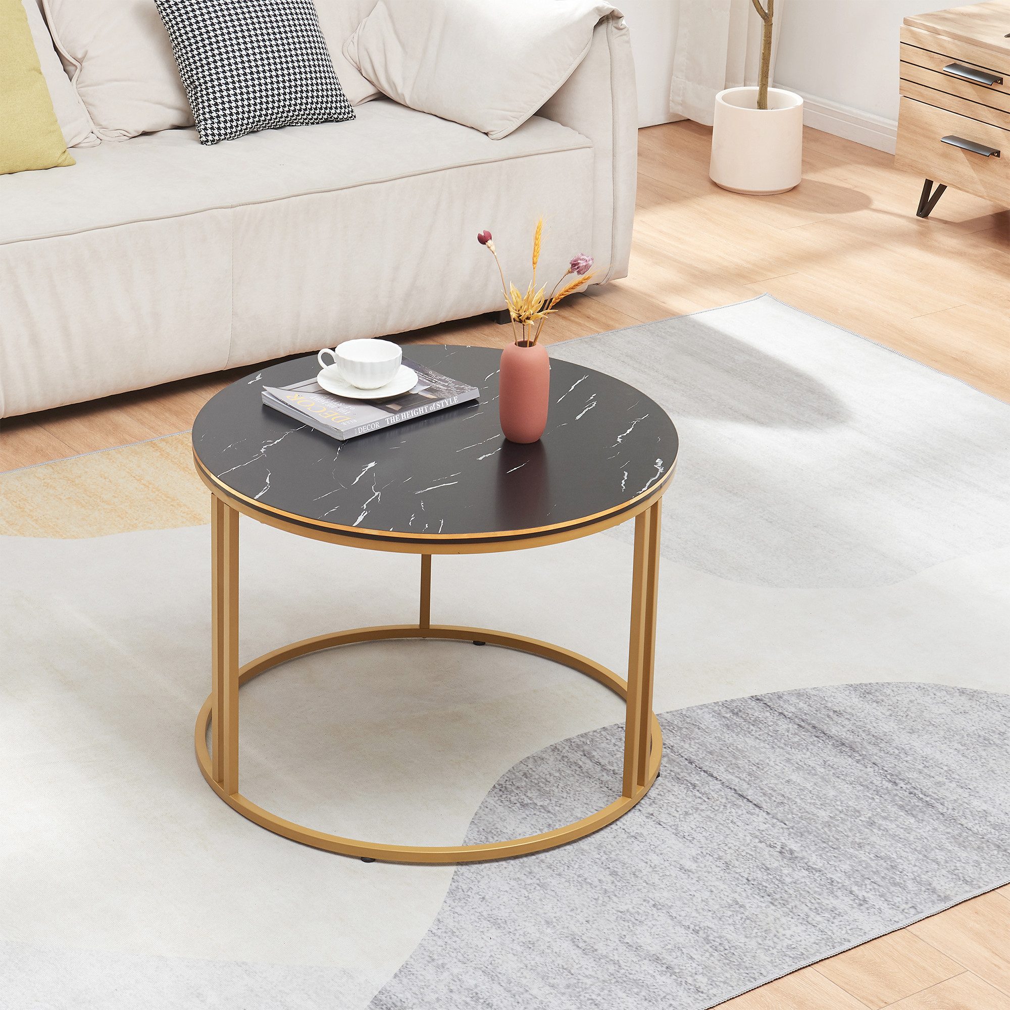 en.casa Couchtisch, Beistelltisch »Aulum« 50 x 70 cm Marmor, Schwarz / Gold günstig online kaufen