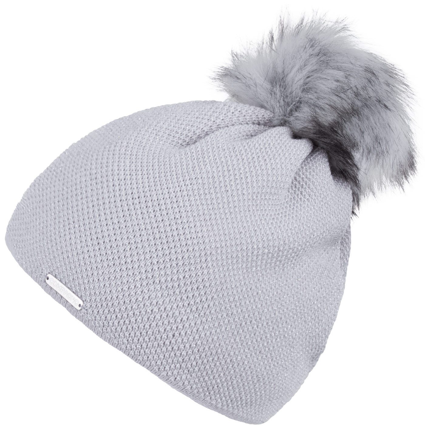 compagno Bommelmütze (1-St) Bommelmütze Wintermütze Damen Metallic-Garn Fleecefutter Beanie