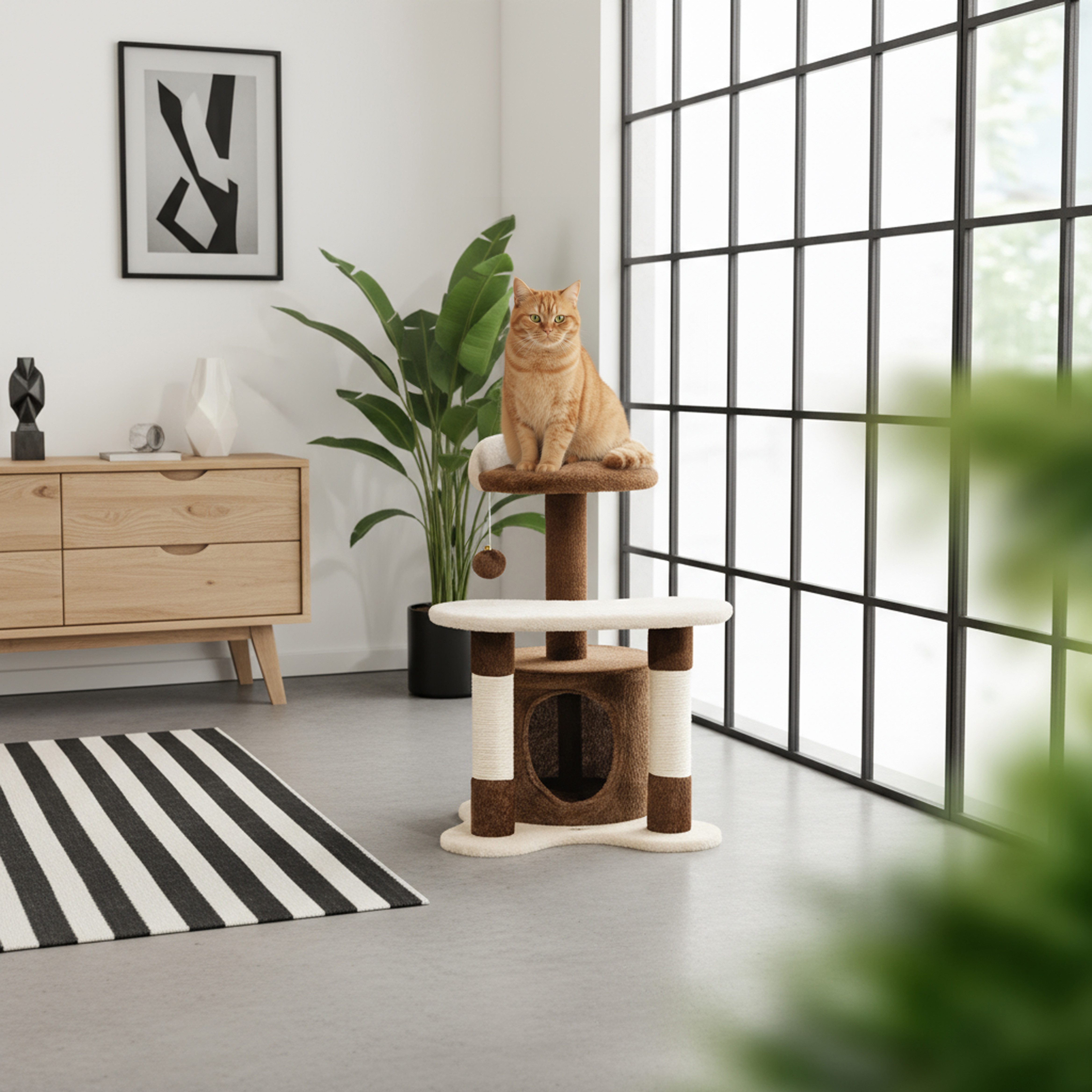 belviona Kratzbaum mit 65 cm, für Kitten und kleine Katzen, mit Kuschelhöhle, Sisalsäulen & Spielball