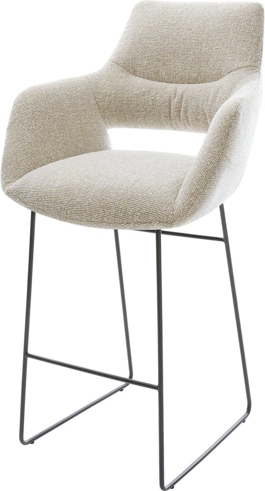 DELIFE Barhocker Yago-Flex, Kufengestell Metall Schwarz Webstoff Soft Beige Taschenfederkern
