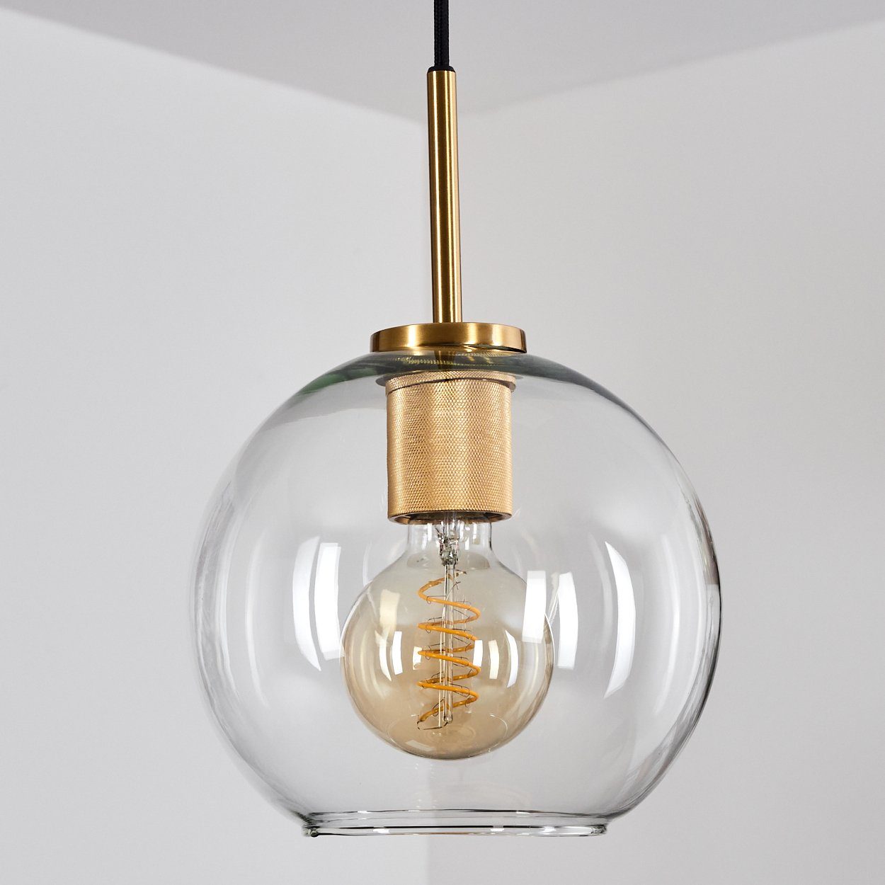 max. E27 in mit Glas Metall/Glas 1 Goldfarben/Klar, Schirm ohne Hängeleuchte hofstein 145 x Leuchtmittel, Leuchte cm, cm), (20 Höhe aus aus Hängelampe