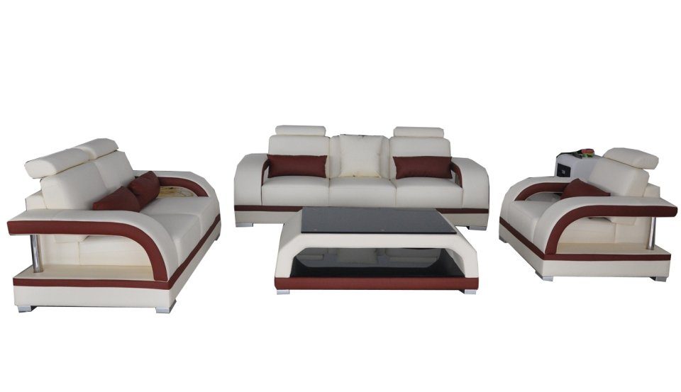 JVmoebel Sofa Sofa Couch Leder Polster Sitz Couch Garnitur 3+2+1 Tisch Set Design, Made in Europe