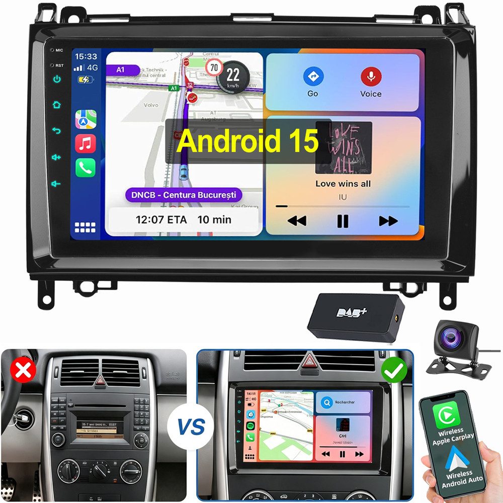 ESSGOO Android 15 Für Mercedes-Benz A/B Klasse/Vito W169 W639 W245 W906 Navigationsgerät (2 DIN Carplay Bluetooth Navigationsgeräte Rückfahrkamera(optional)