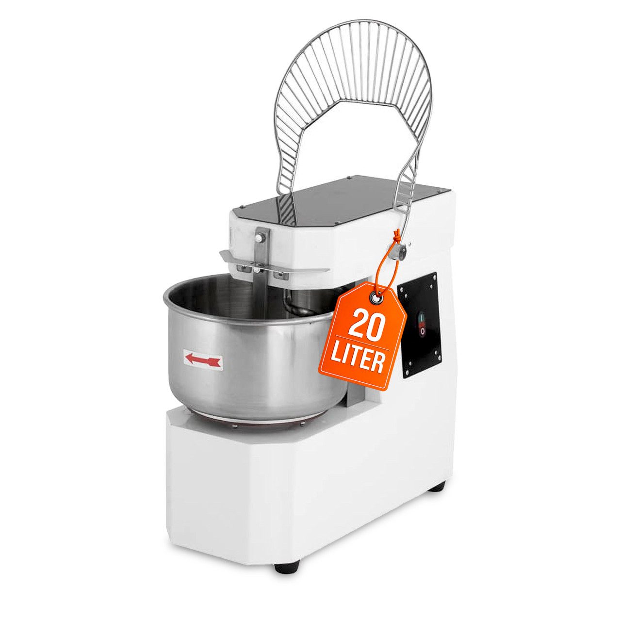 GastroHero Küchenmaschine Spiralteigknetmaschine ECO 20 Liter 230 V fester Kopf Edelstahl, 1100 W, 20 l Schüssel, Europäische Hygienevorschriften, robuster Teigbrecher, Schutzgitter