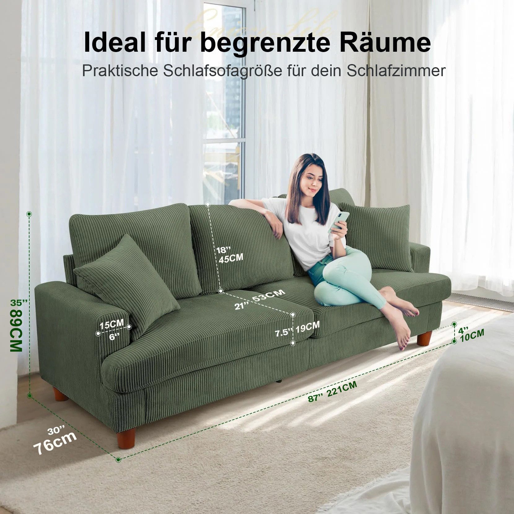 ToteBox 3-Sitzer Bequeme Cord Loveseat Sofa günstig online kaufen