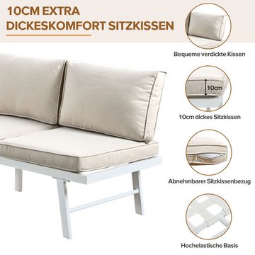 REDOM Gartenlounge-Set 6-Sitzer Gartenmöbel Sofagarnitur aus Aluminium, (weißes Aluminiumgestell mit Schutzfüßen, 3-tlg., Lounge-Set für 5-6 Personen), 2 Sofas und 1 Tisch Beige