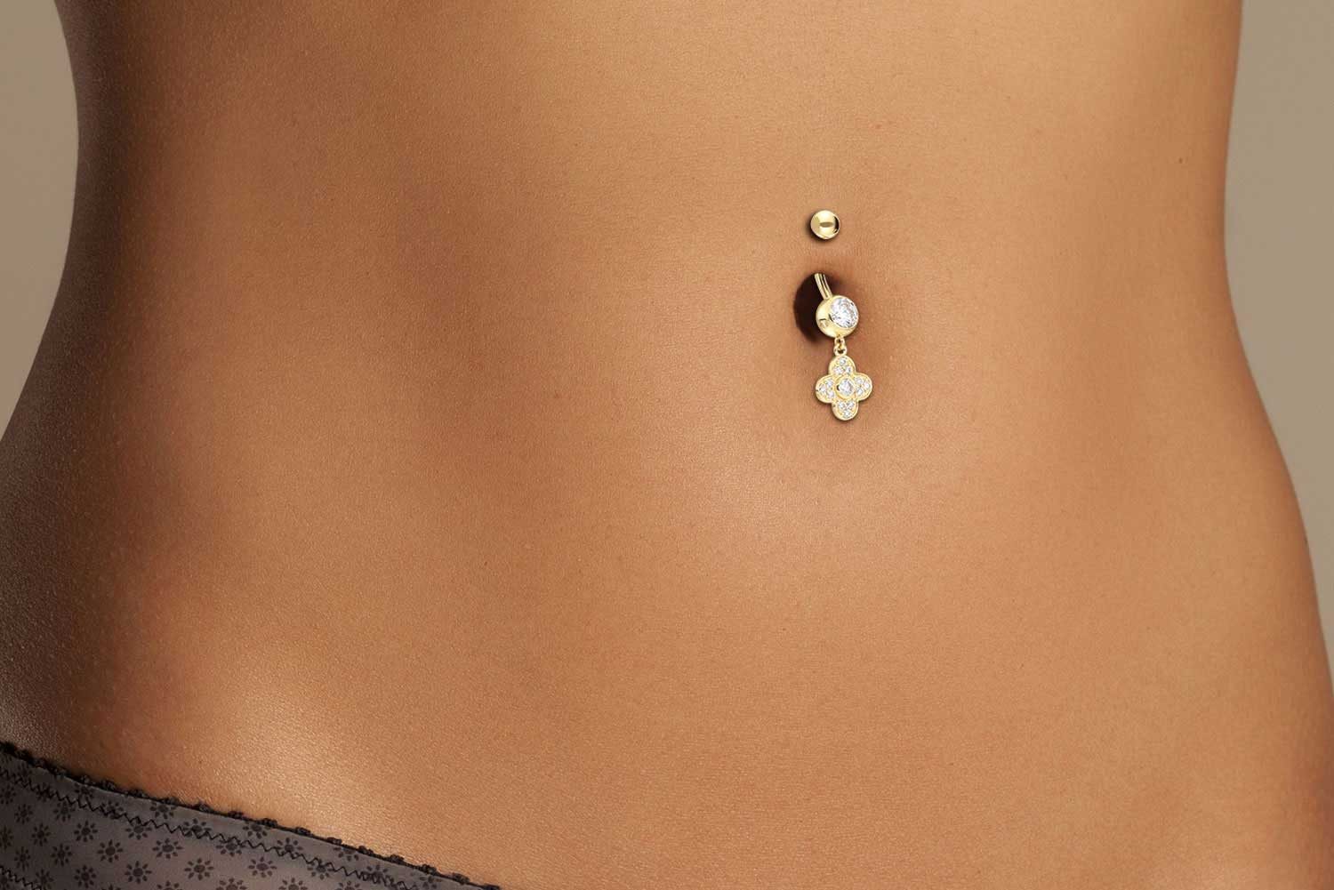 PIERCINGLINE 18K Gelbgold Mini Bananabell Mit 0,25 Ct. Diamant | Bauchnabelpiercing, 10 Mm Stab, VVS2