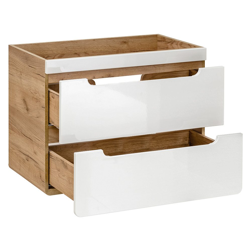 Lomadox Waschbeckenschrank LUTON-56 weiß mit Wotan Eiche Nb. 81/61,5/46 cm