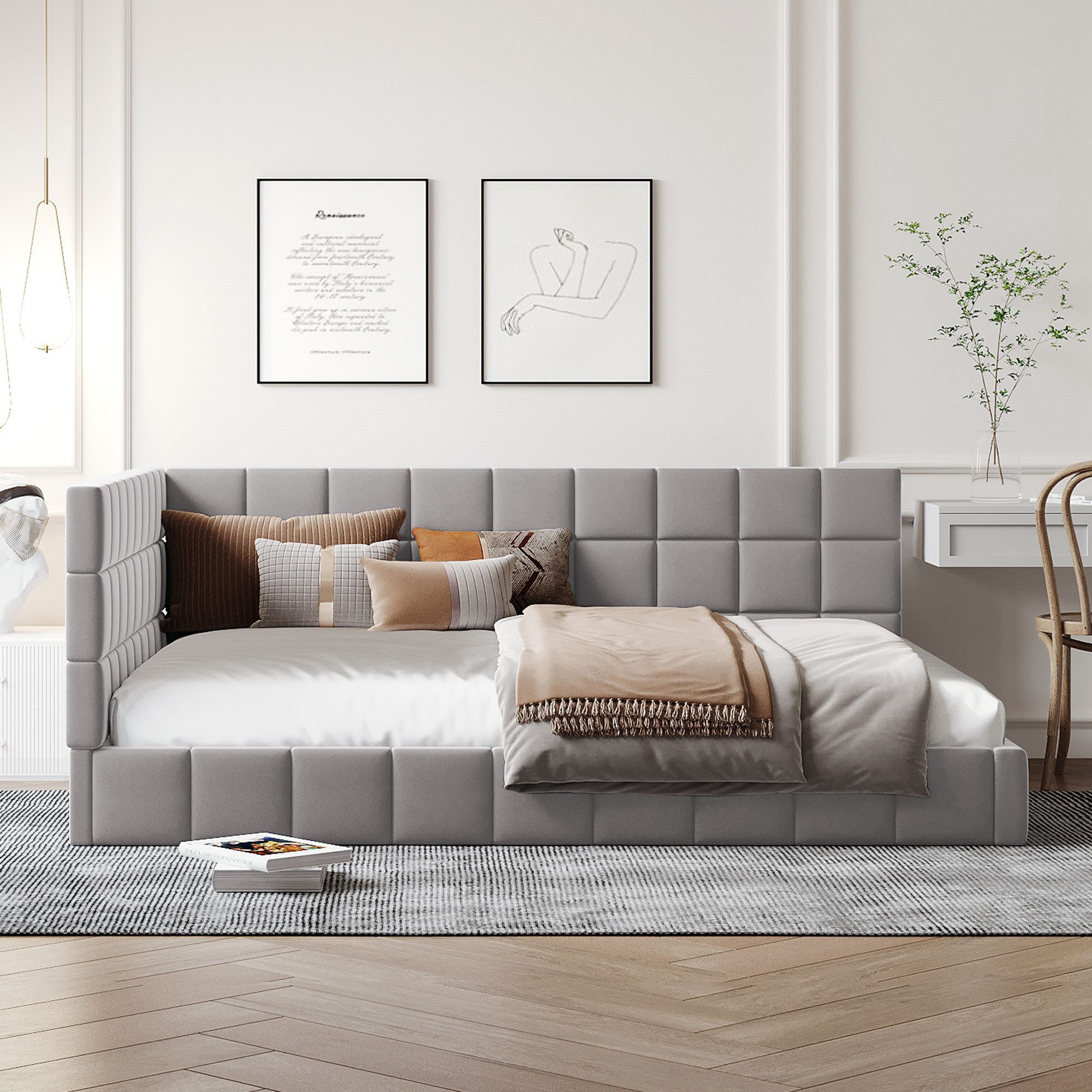 STILVORA Schlafsofa Polsterbett 140×200cm Daybett Jugendbett mit hohe Rückenlehne,Samt, Ohne Matratze