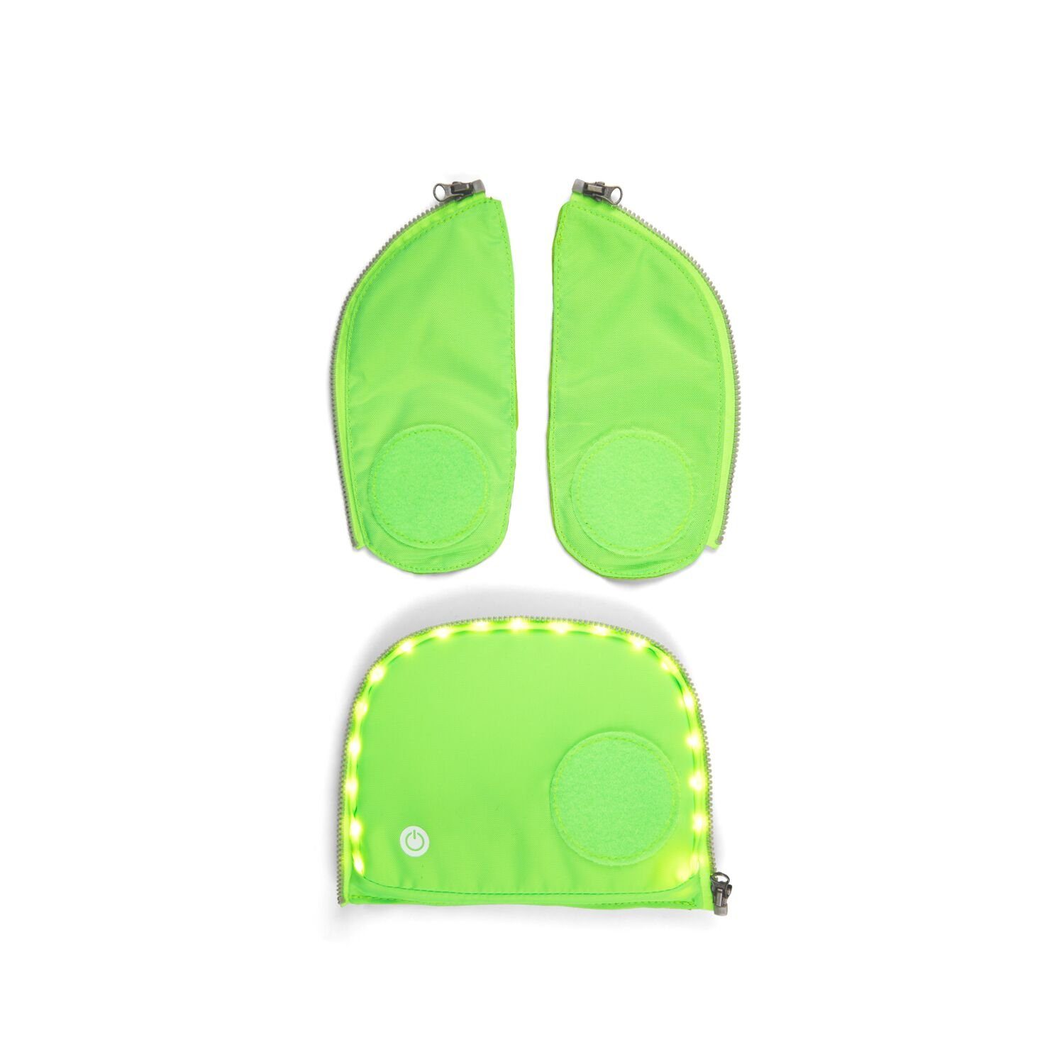ergobag Schulranzen Fluo LED Zip-Set Grün Sicherheits-Set (4-teilig), Sicherheit, Neonfarben