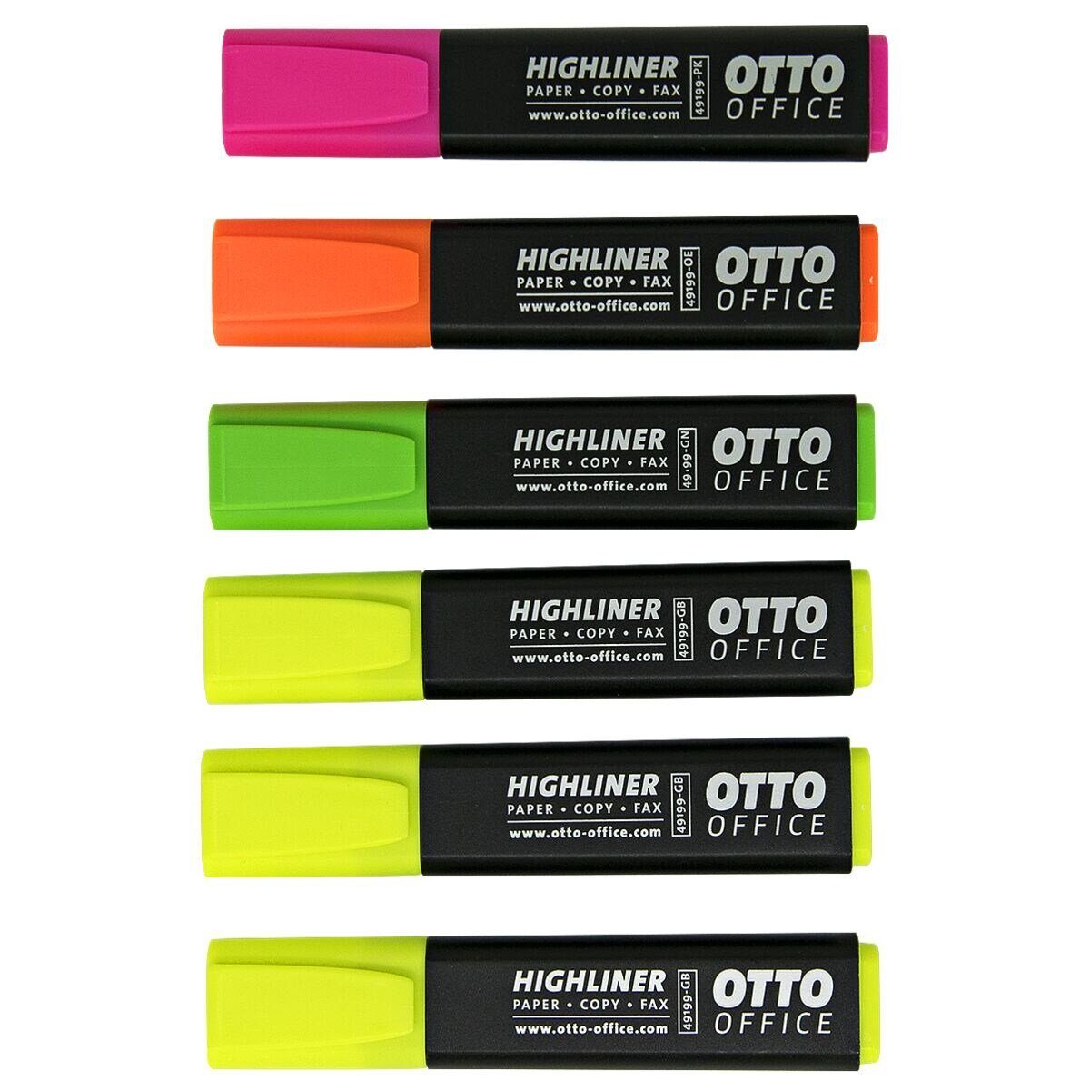 Office Highliner, 3x pink, orange, (6-tlg), Marker Office Otto gelb Kappe mit Textmarker grün,