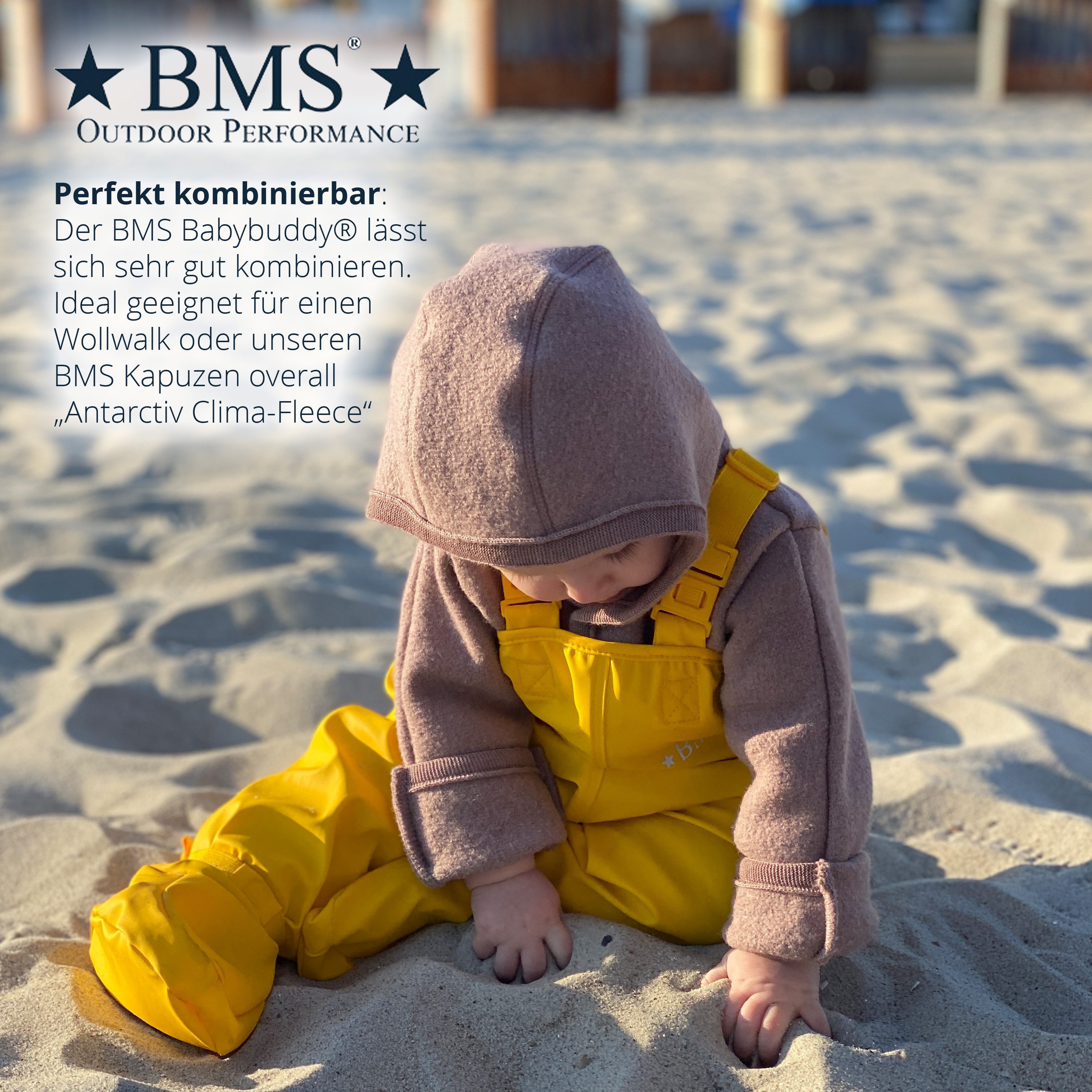 BMS Regen- und Matschlatzhose BMS BabyBuddy - wasserdichte Krabbelhose mit integrierten Füsslingen integrierte Füssling