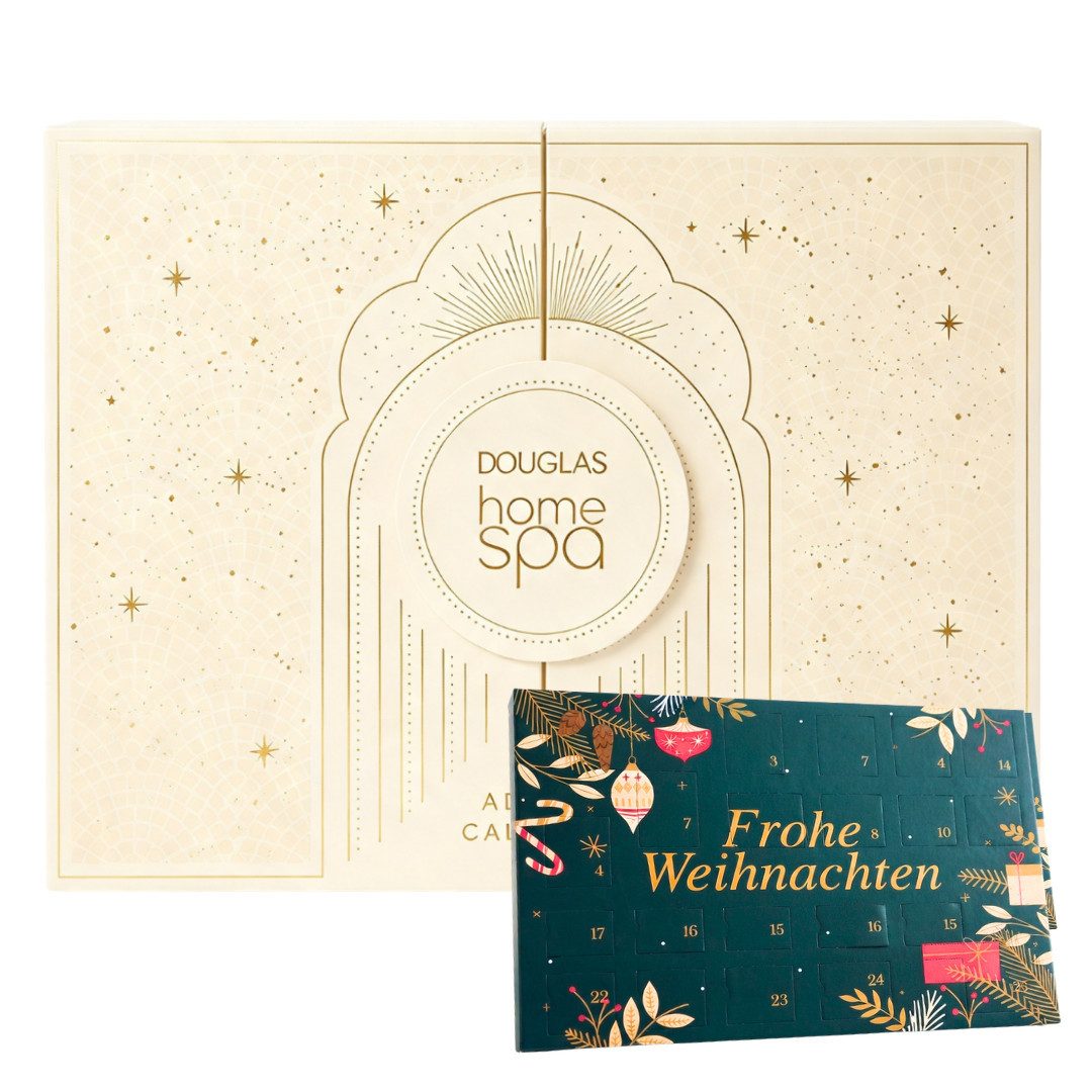 Douglas Kosmetik-Adventskalender Home Spa 2026 + DOUG Tisch Adventskalender 2er set Damen Frauen Beauty (Set, 48-tlg), 48 tlg - 24 Wellnessprodukte + 24 Schokolade Advent kalender - Mädchen