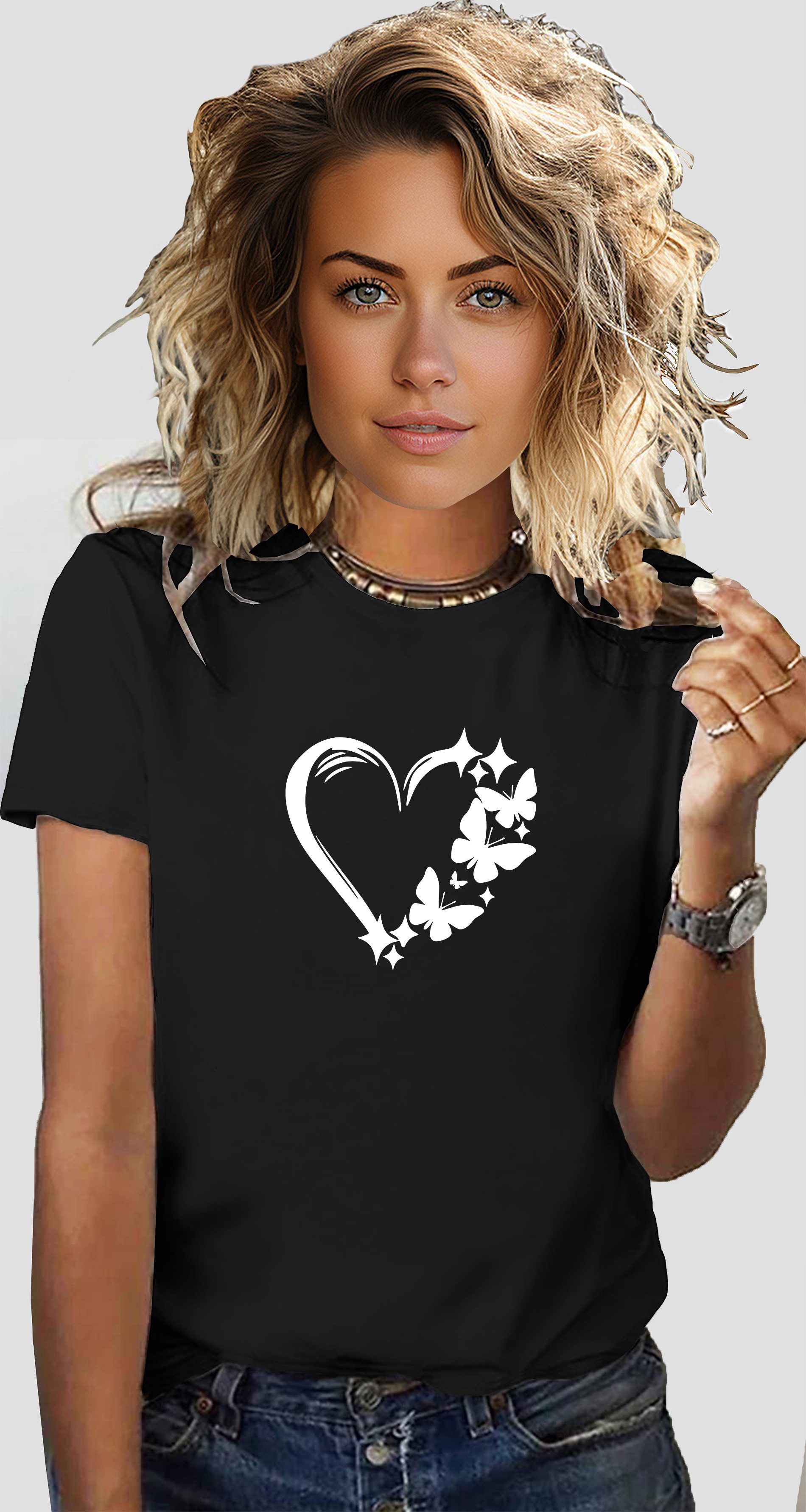 RMK T-Shirt Damen Shirt Top Sommer Herz Love