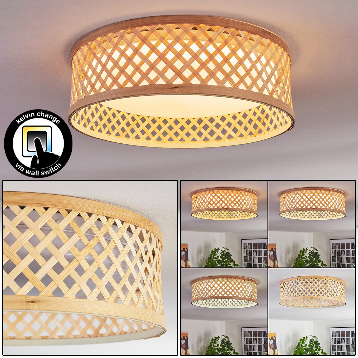 hofstein Deckenleuchte Deckenlampe aus Metall/Bambus/Kunststoff in günstig online kaufen