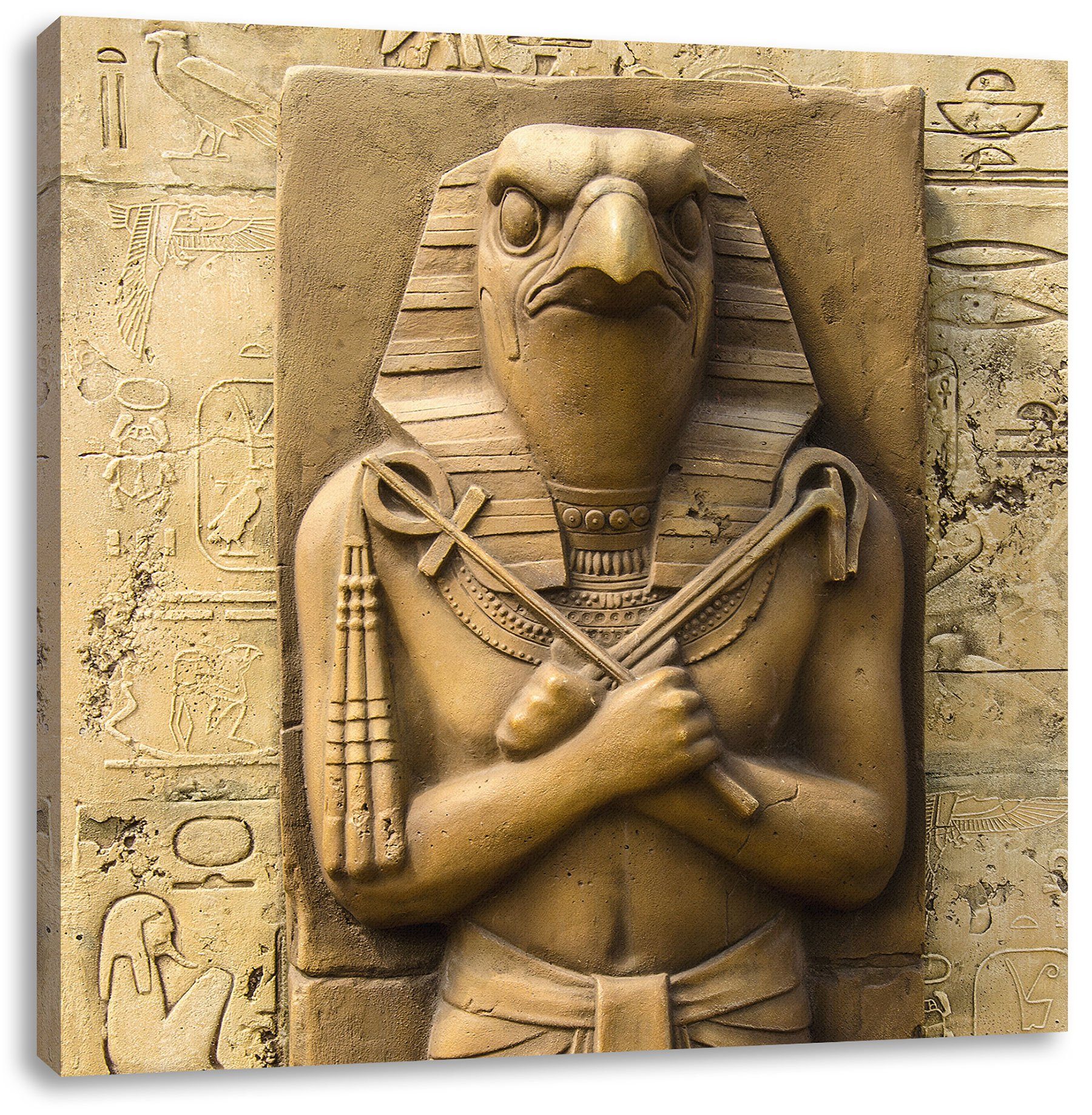 Gott inkl. Leinwandbild Ägyptischer St), fertig bespannt, Horus, Zackenaufhänger Gott (1 Horus Leinwandbild Pixxprint Ägyptischer