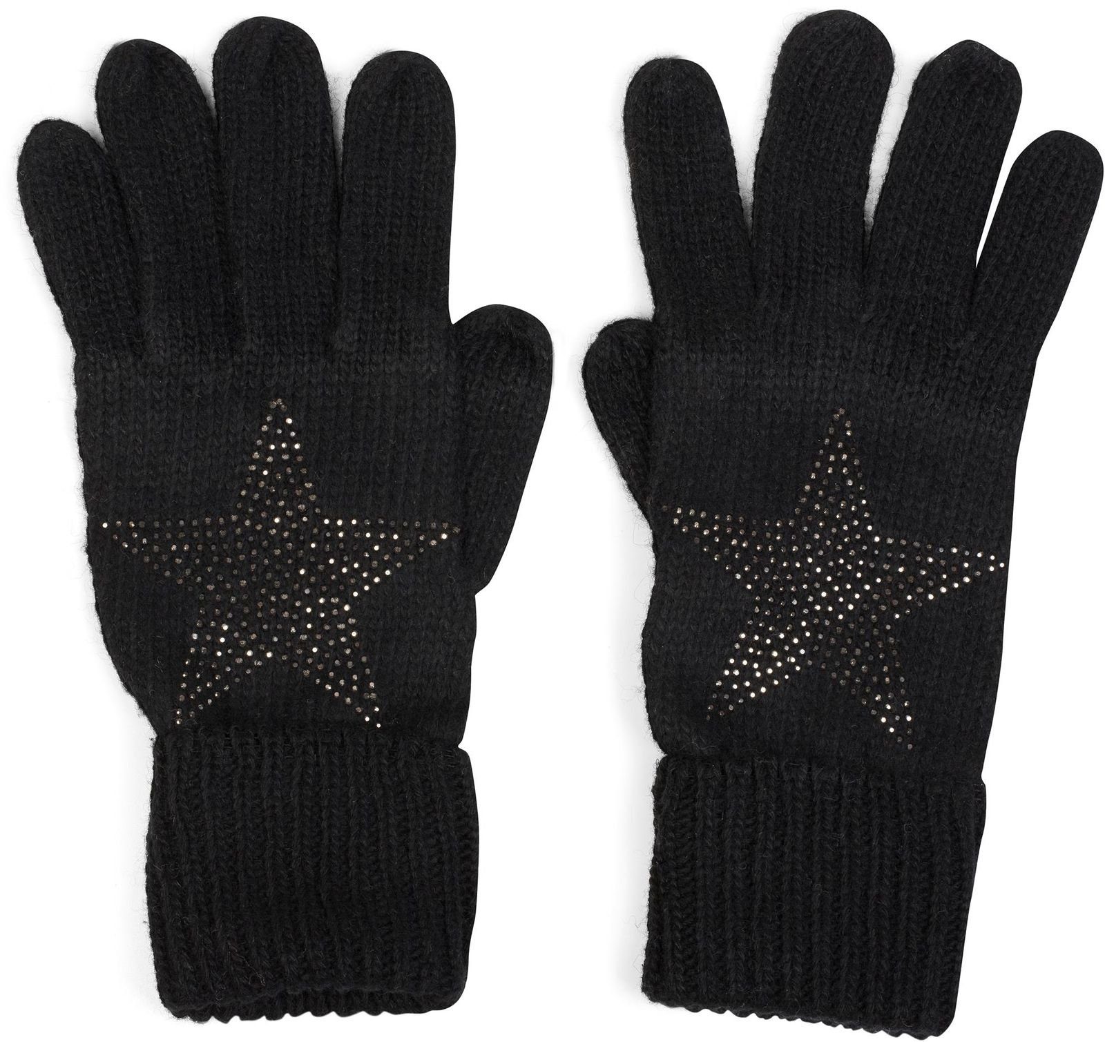 styleBREAKER Strickhandschuhe Strick Handschuhe mit Strass Stern Schwarz