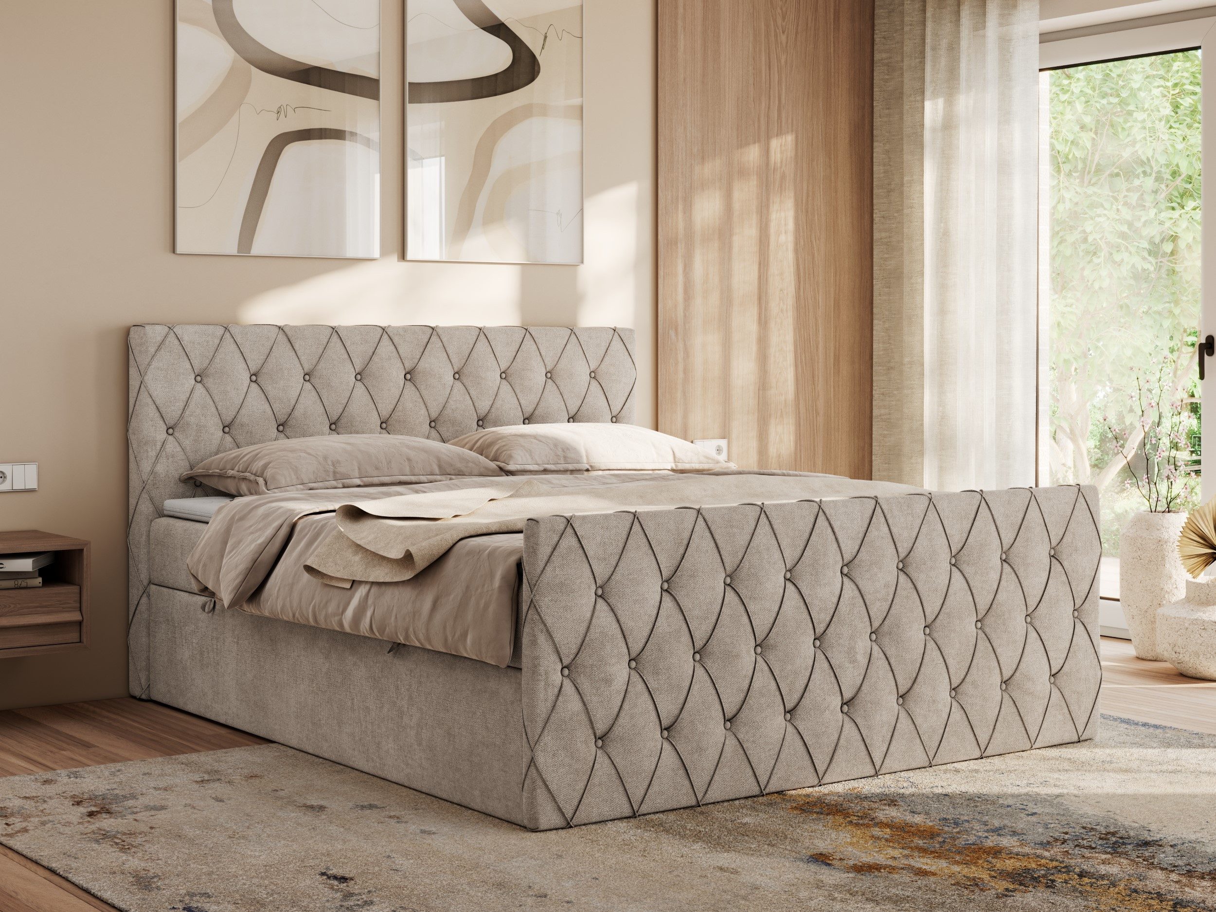 MKS MÖBEL Boxspringbett MIREN DUO (Set, Packung, Kopfteil, Topper T25, 7 Härtezonen, T30-Schaum), Boxspringbett, Multipocket-Matratzen, Polsterbett, Doppelbett
