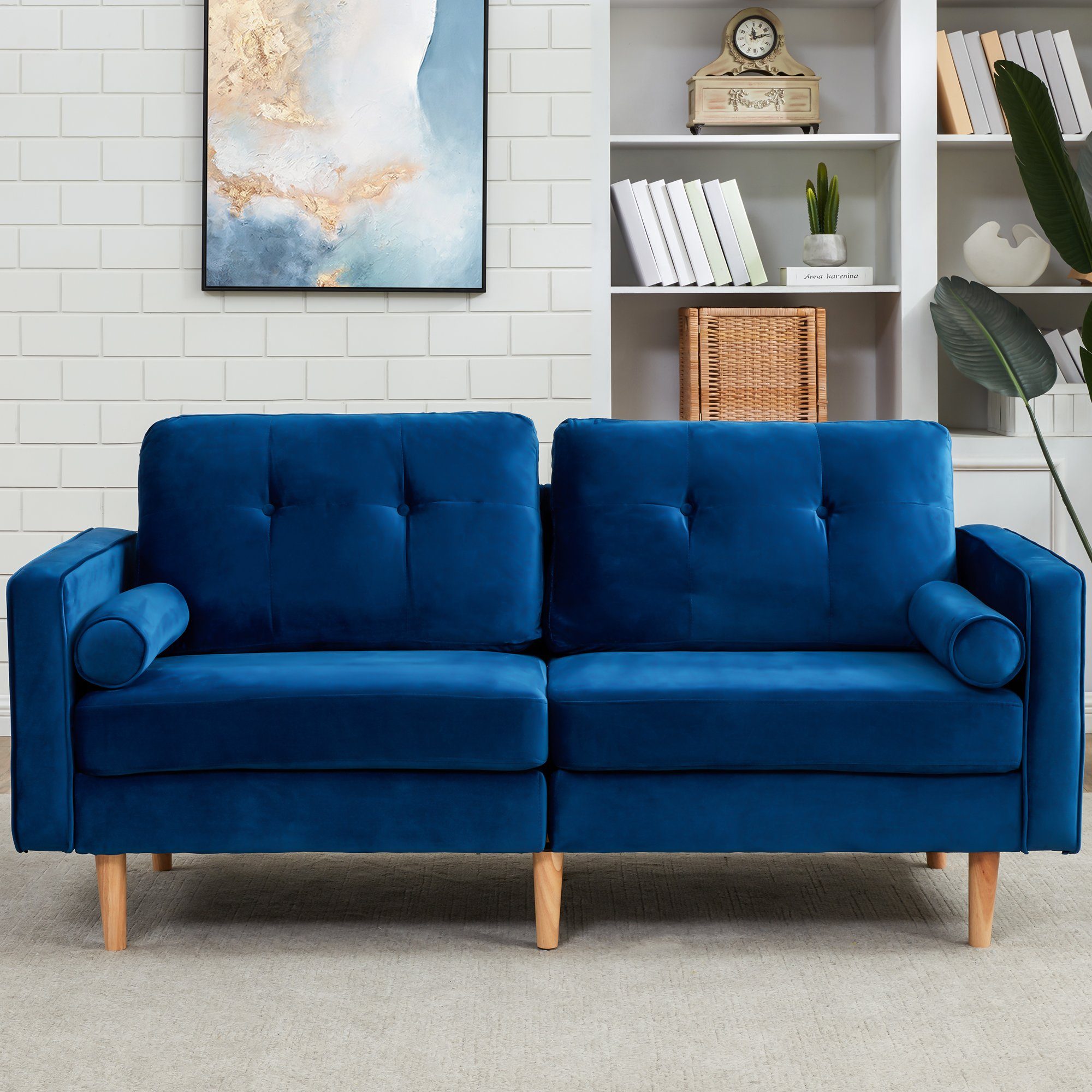 Merax 3-Sitzer, Couch für Wohnzimmer, Bezug aus Samt, Holzbeine, Sofa für  kleinen Raum, 180x80x65 cm