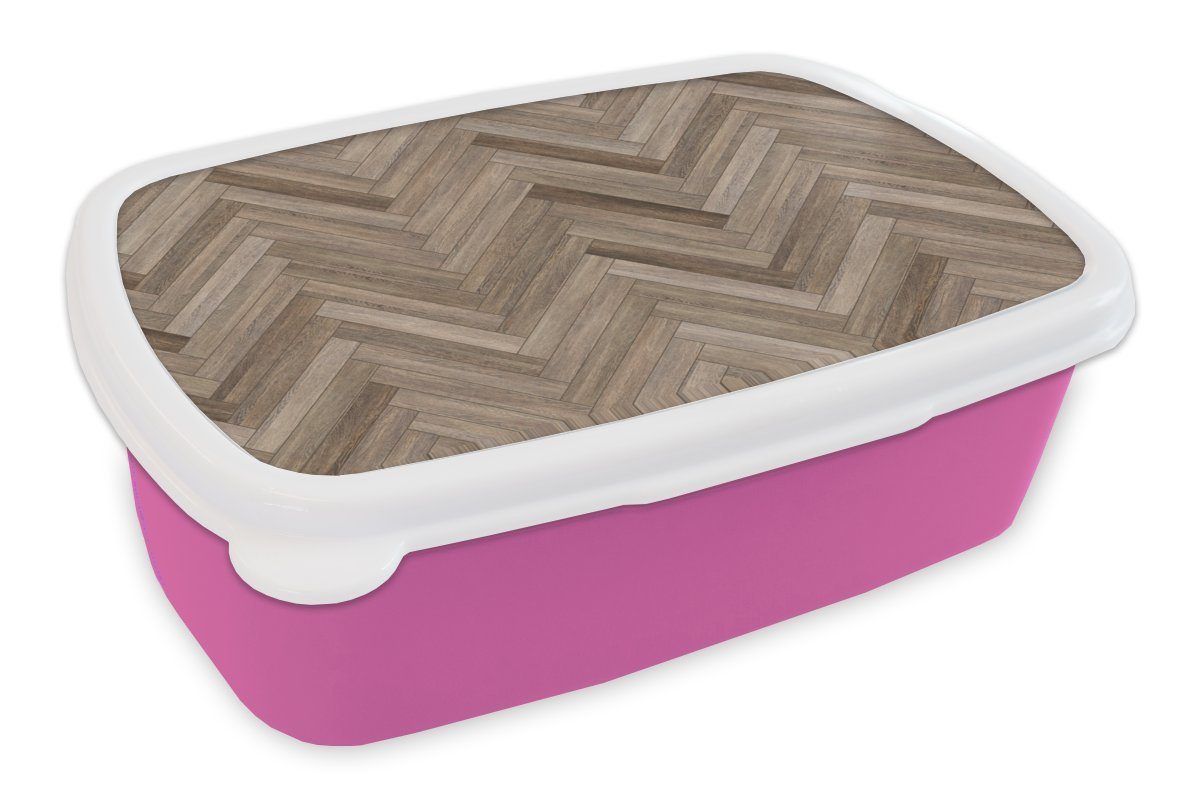 MuchoWow Lunchbox Muster - Holz - Braun, Kunststoff, (2-tlg), Brotbox für Erwachsene, Brotdose Kinder, Snackbox, Mädchen, Kunststoff rosa