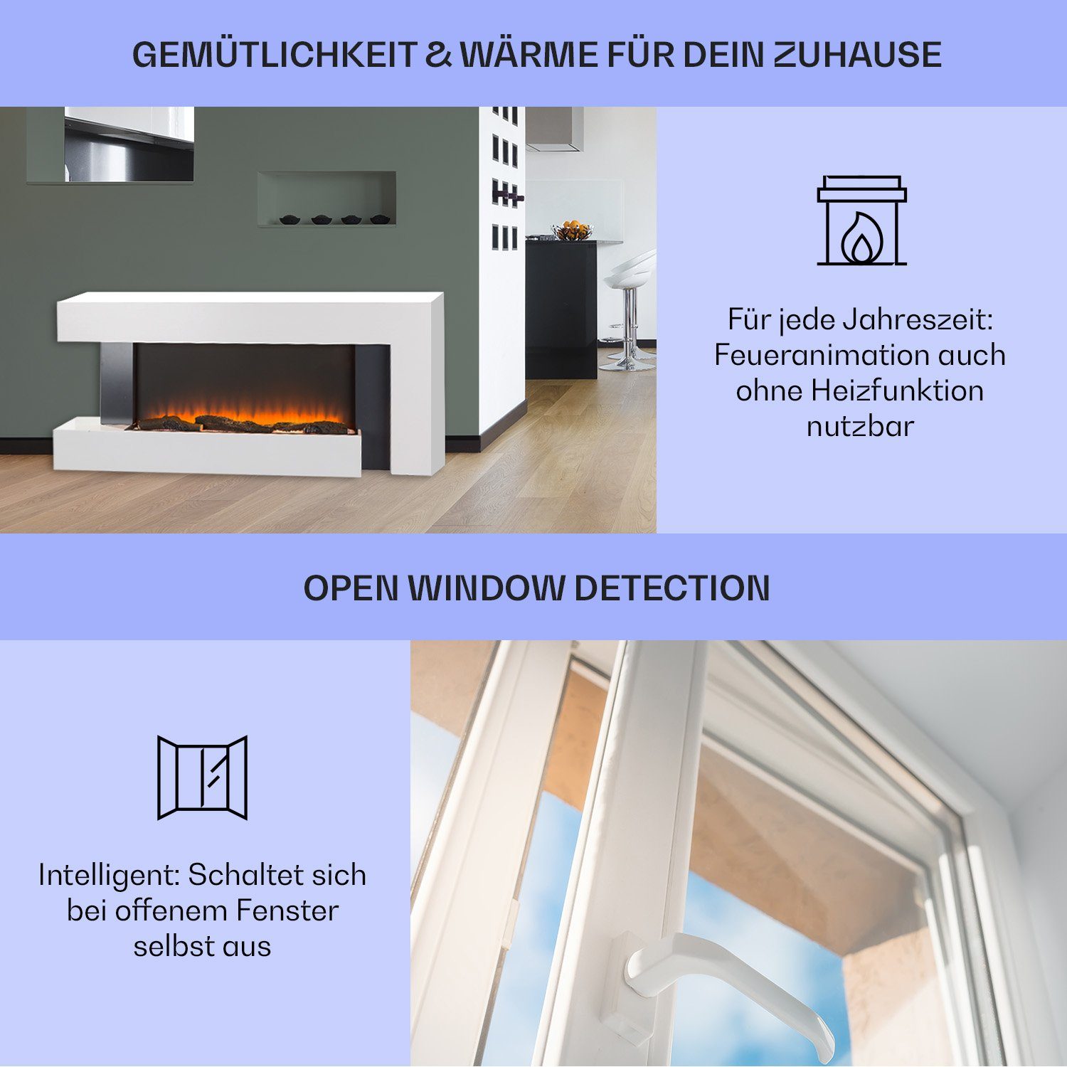 Klarstein Elektrokamin Studio Light & Fire 2, elektrischer Kamin mit Heizfunktion Heizlüfter elektrischer Kaminofen