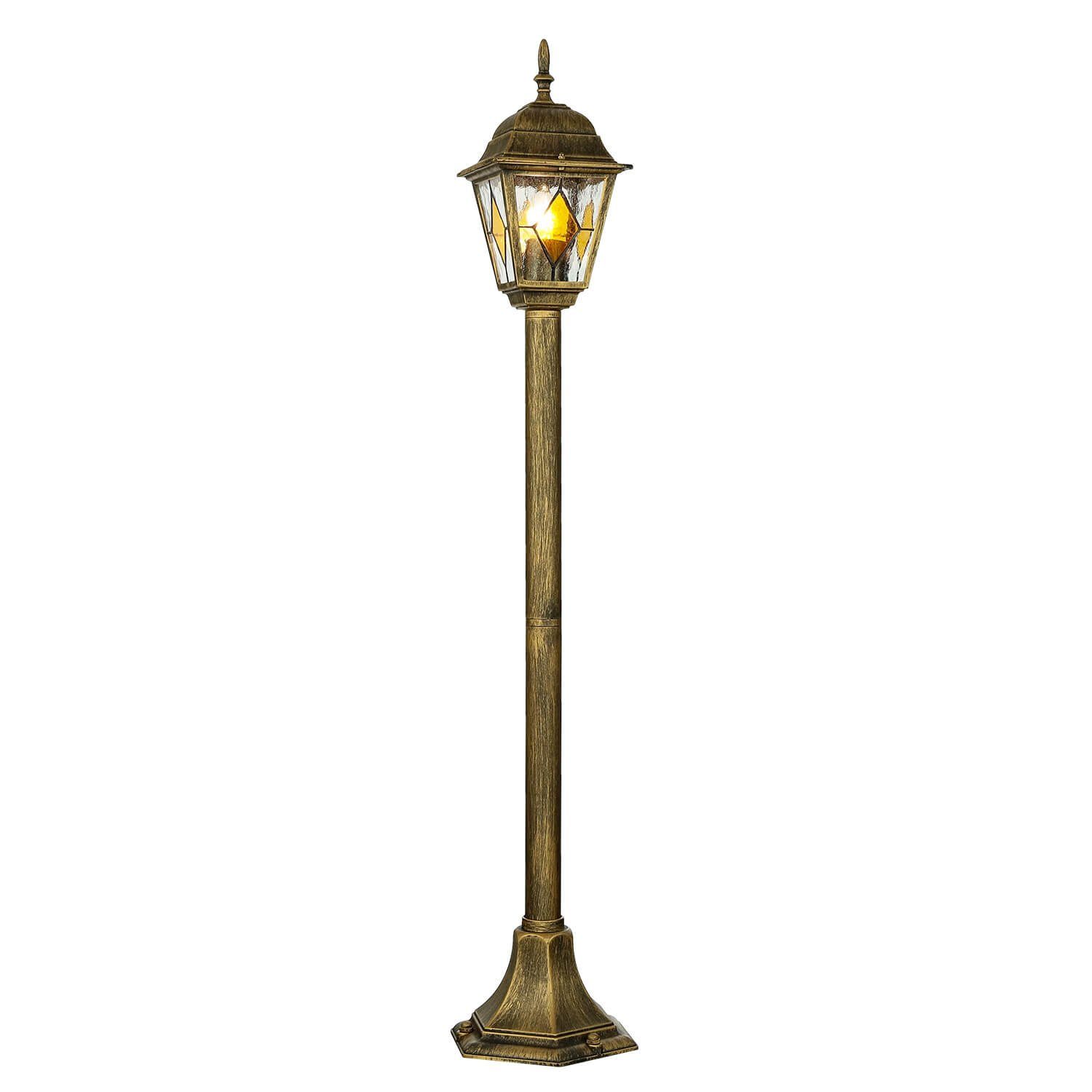Licht-Erlebnisse Außen-Stehlampe MONACO, Antike Glas Antik Tiffany Gold außen Leuchtmittel, Lampe Standleuchte Garten ohne