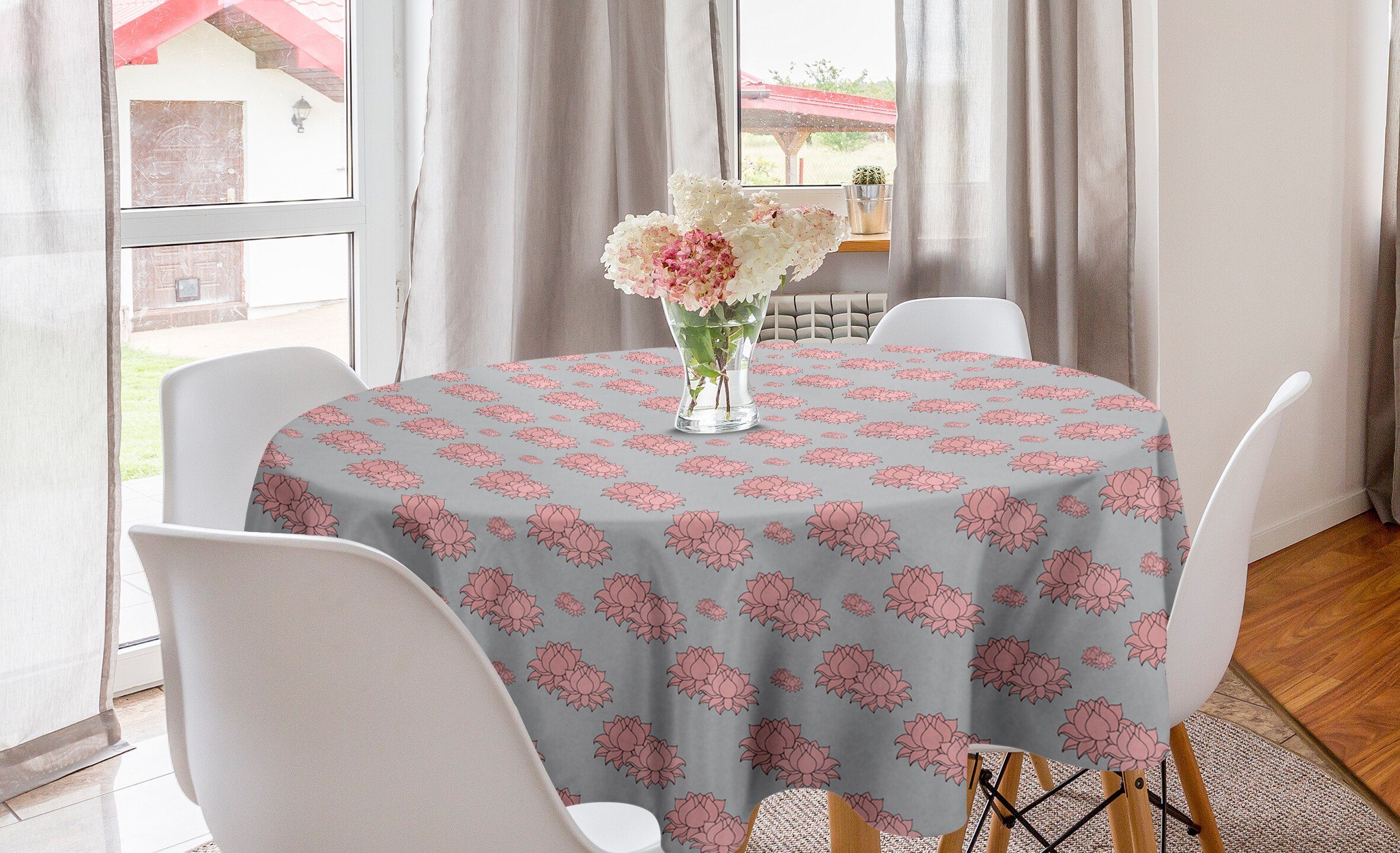 Abakuhaus Tischdecke Lotus-Blüten-Kunst Boho Abdeckung für Tischdecke Kreis Dekoration, Küche Esszimmer