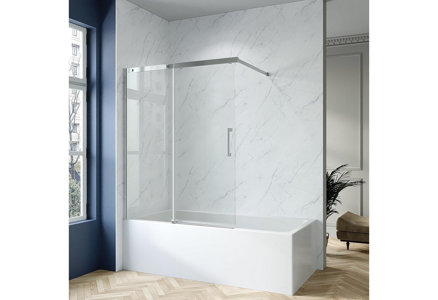 Thumbnail - AQUALAVOS Badewannenaufsatz 110x150 cm Duschwand für Badewanne mit Schiebetür Badewannenaufsatz, 6 mm Einscheiben-Sicher...