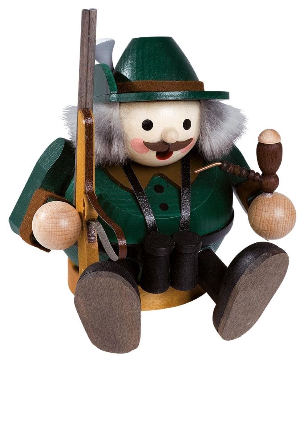 Richard Glaesser Räuchermännchen Rauchmann Förster / Jäger sitzend, Höhe 13 cm, Handwerkskunst original Erzgebirge