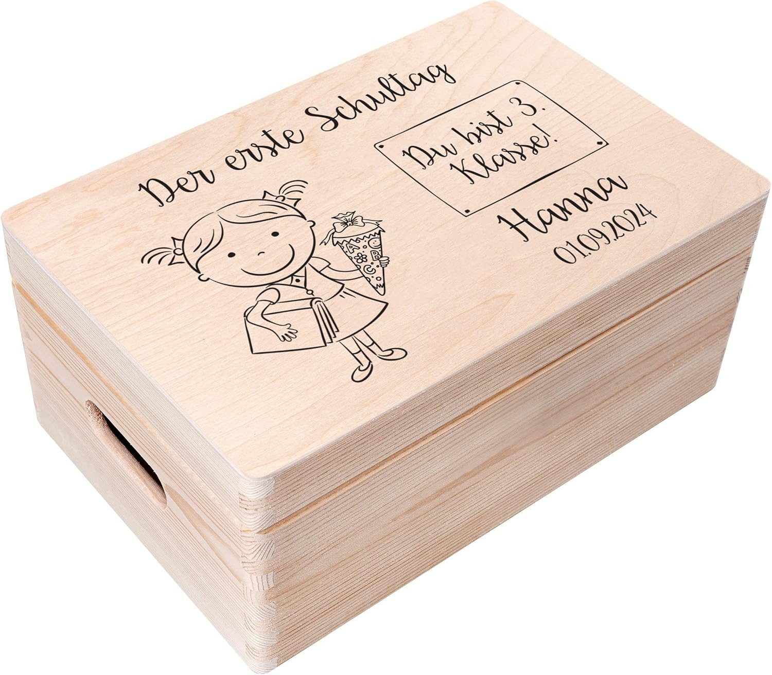 Creative Deco Holzkiste Einschulung Geschenk Junge Mädchen Schulanfang, Natur 30 x 20 x 14 cm