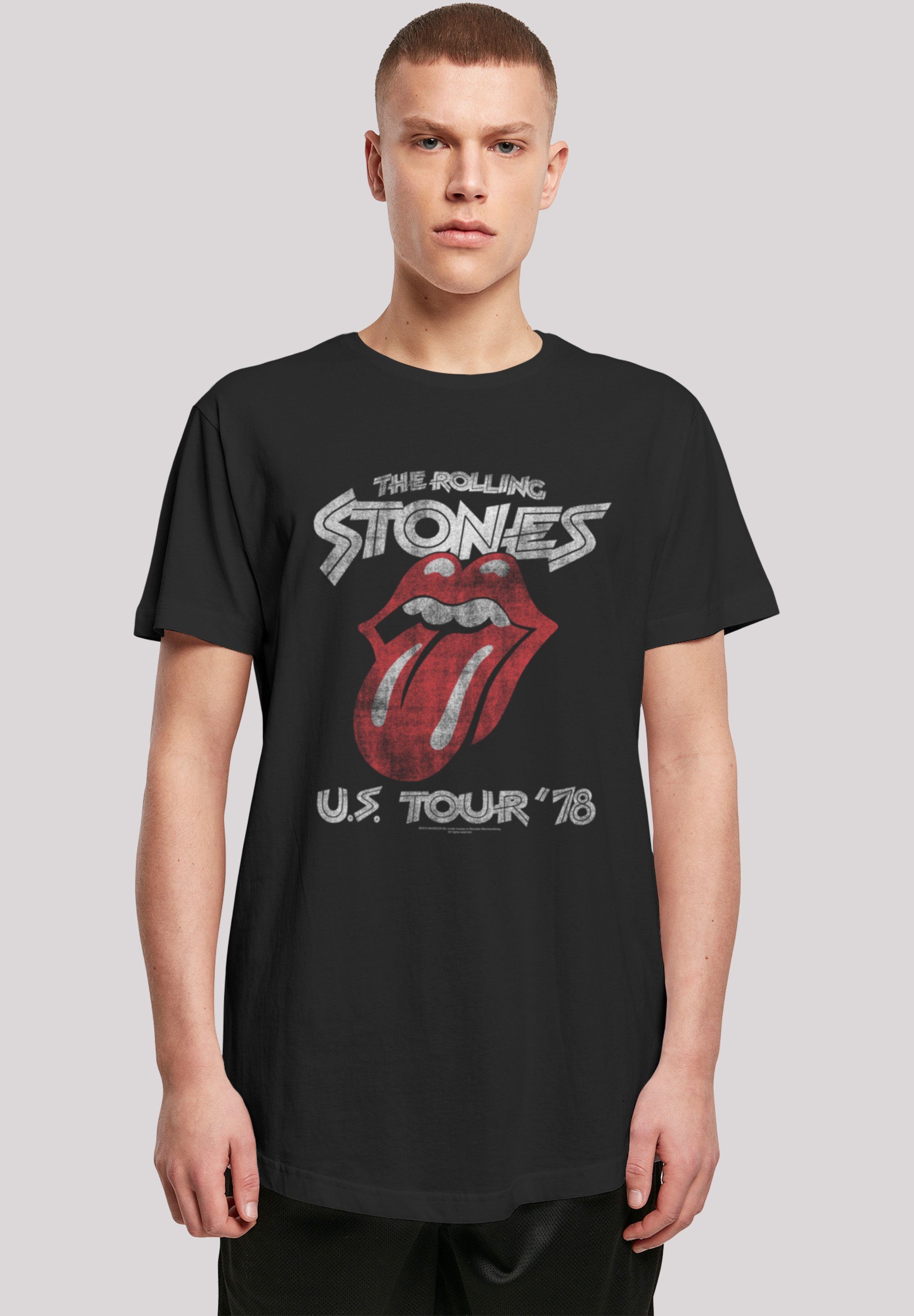 und Front T-Shirt ist Tour M 180 cm Model groß The US Das F4NT4STIC Rock Print, Größe trägt \'78 Rolling Stones Band